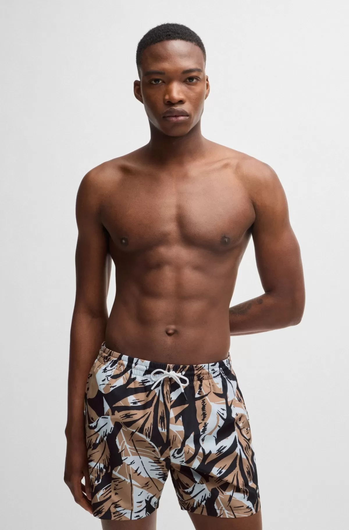 HUGO BOSS Fuldt Forede Badeshorts Med Sæsonens Print Sort mønstret Online