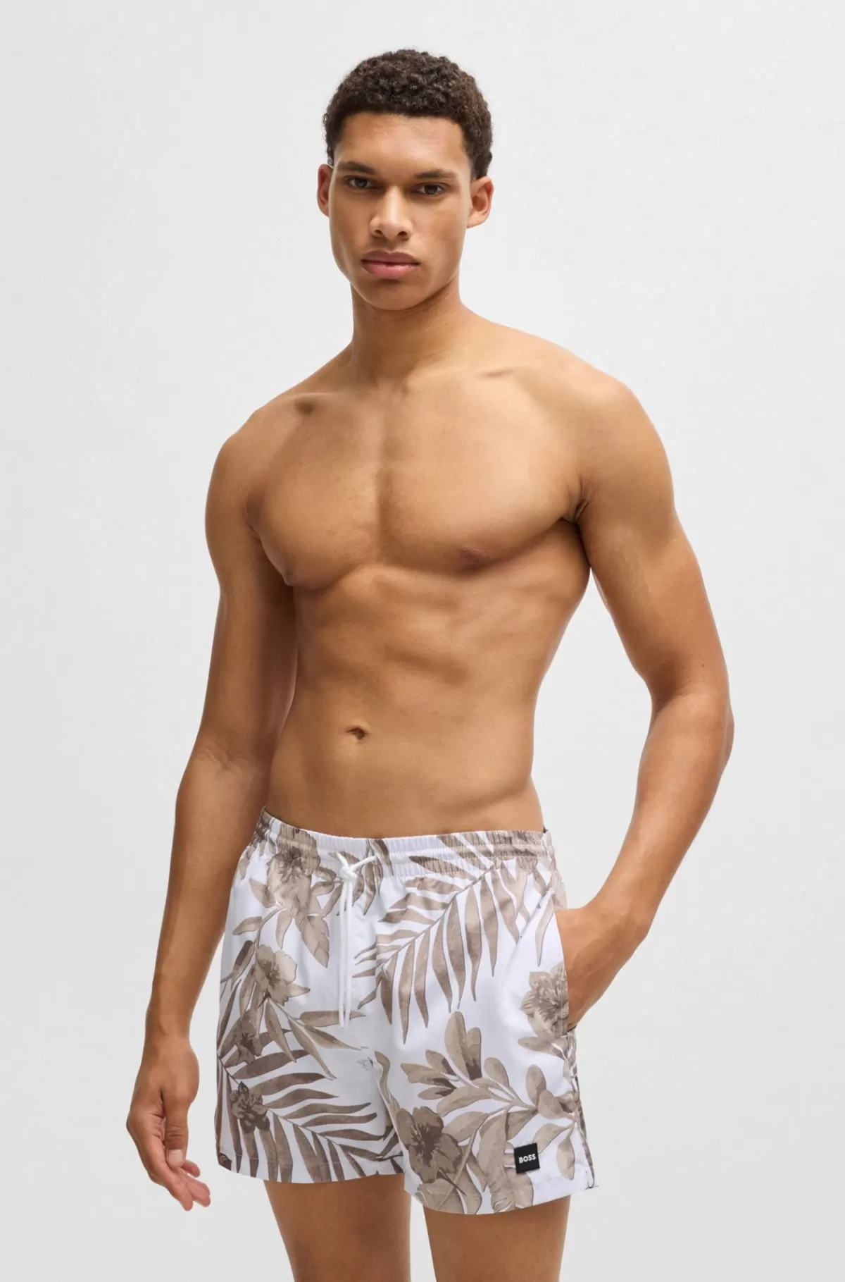 HUGO BOSS Fuldt Forede Badeshorts Med Sæsonens Print Hvid Discount