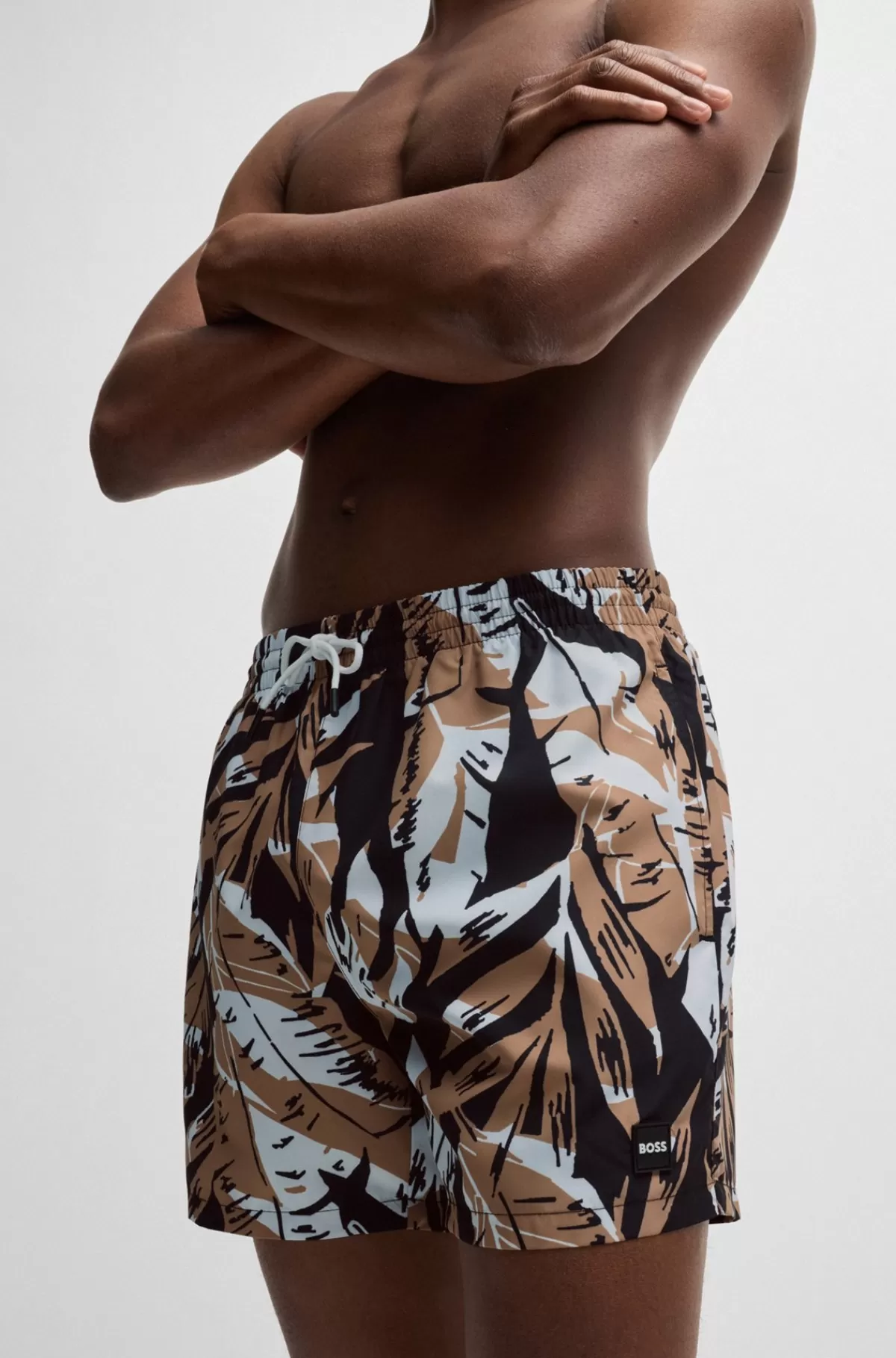 HUGO BOSS Fuldt Forede Badeshorts Med Sæsonens Print Sort mønstret Online