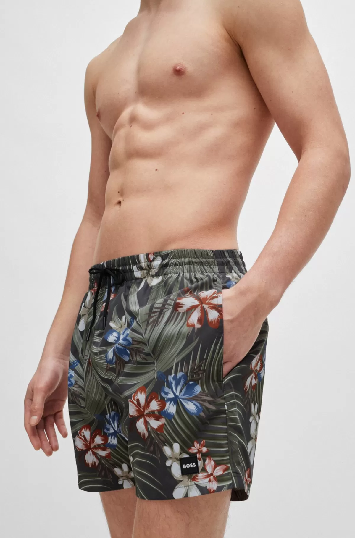 HUGO BOSS Fuldt Forede Badeshorts Med Sæsonens Print Kaki Outlet