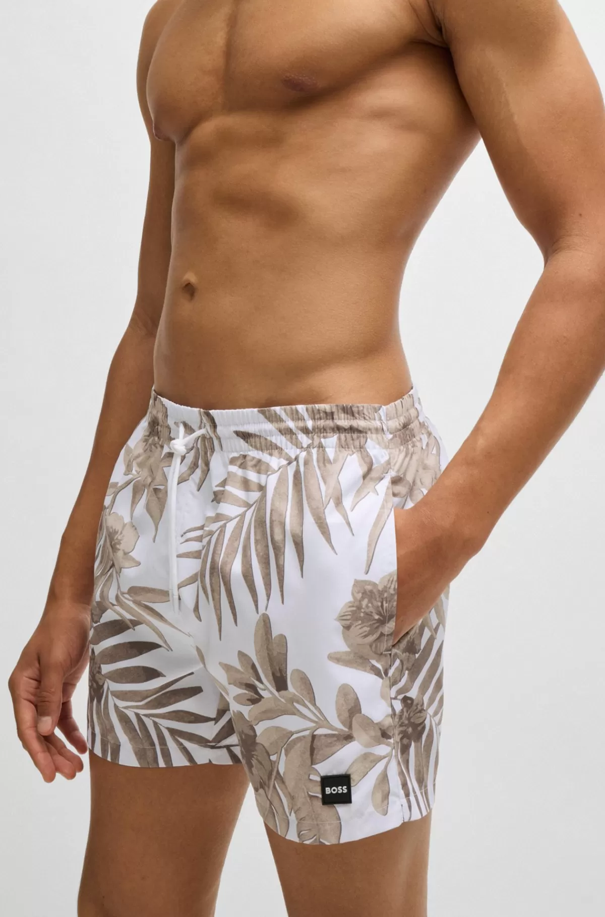 HUGO BOSS Fuldt Forede Badeshorts Med Sæsonens Print Hvid Discount