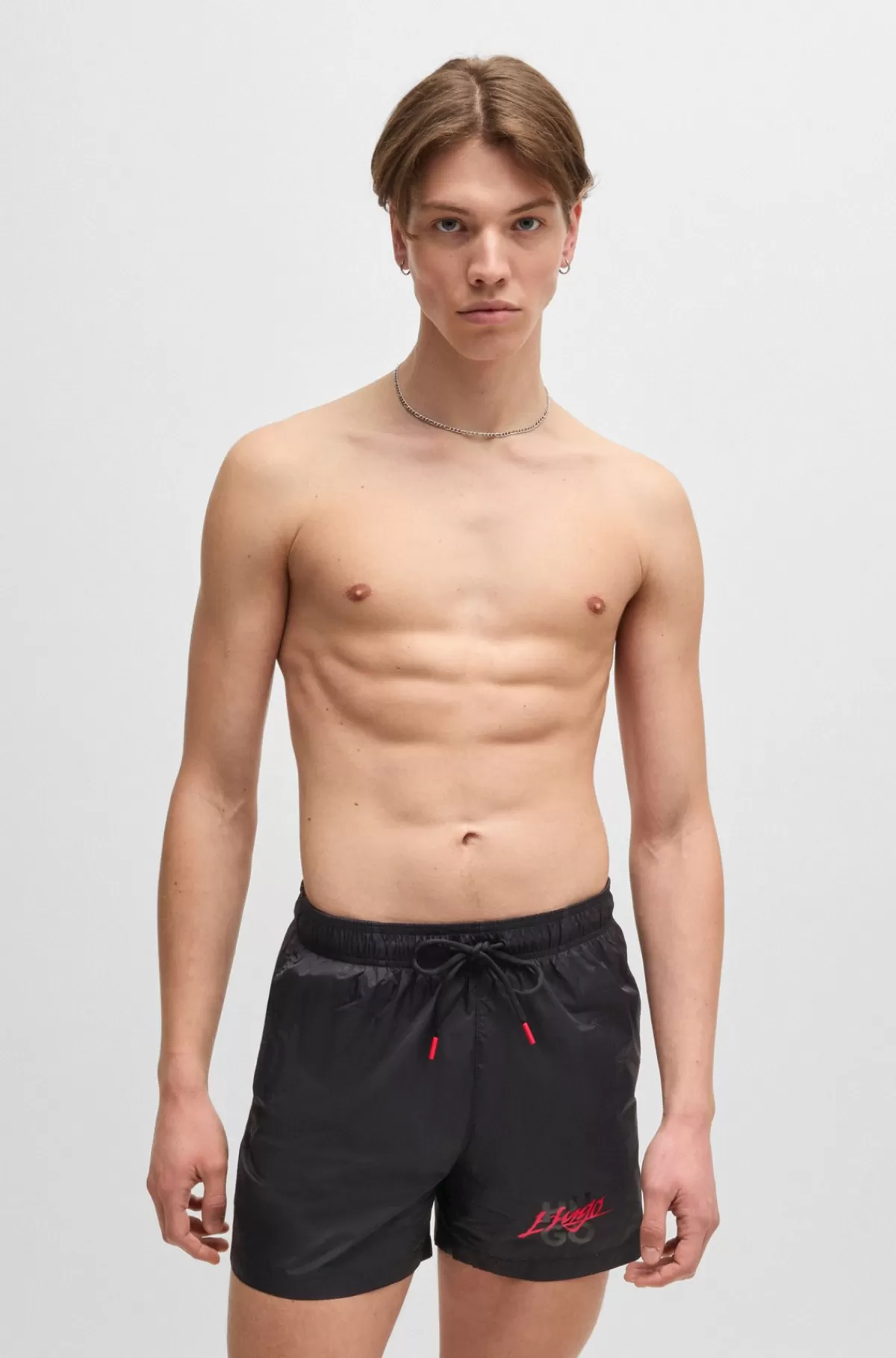 HUGO BOSS Fuldt Forede Badeshorts Med Stablet Logo Sort Cheap