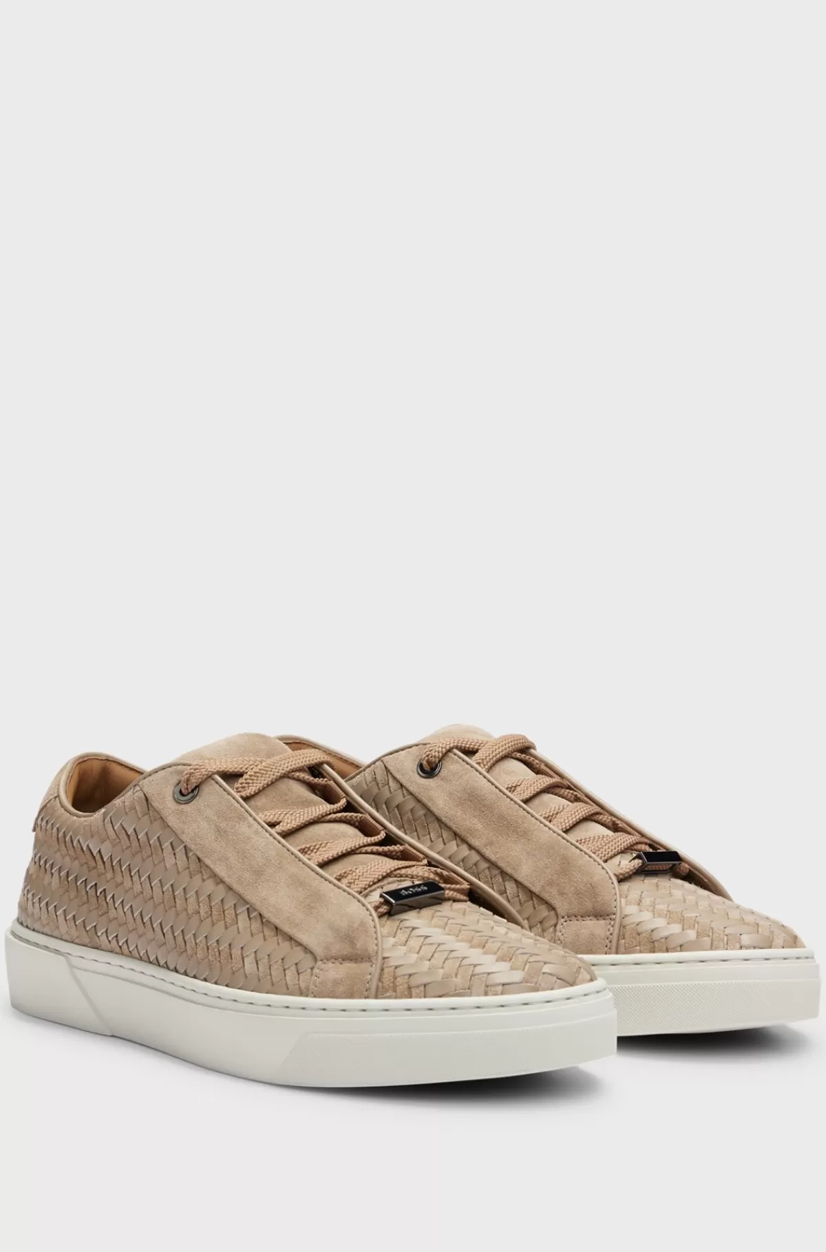 HUGO BOSS Gary Italiensk Fremstillede, Vævede Sneakers I Læder Og Ruskind Beige Sale
