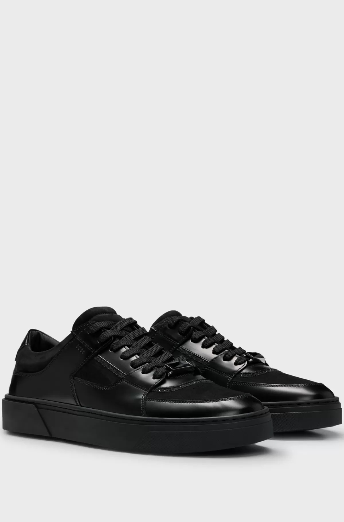 HUGO BOSS Gary Sneakers I Læder Og Velour Med Krystaldetalje Sort Clearance