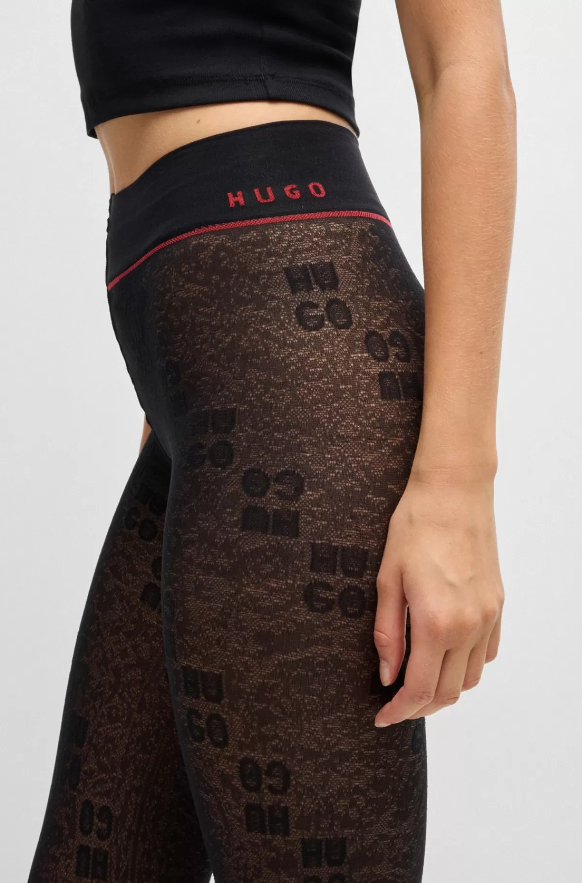 HUGO BOSS Gennemsigtige Strømpebukser Med Mønster Fra HUGO X Les Benjamins Sort Store