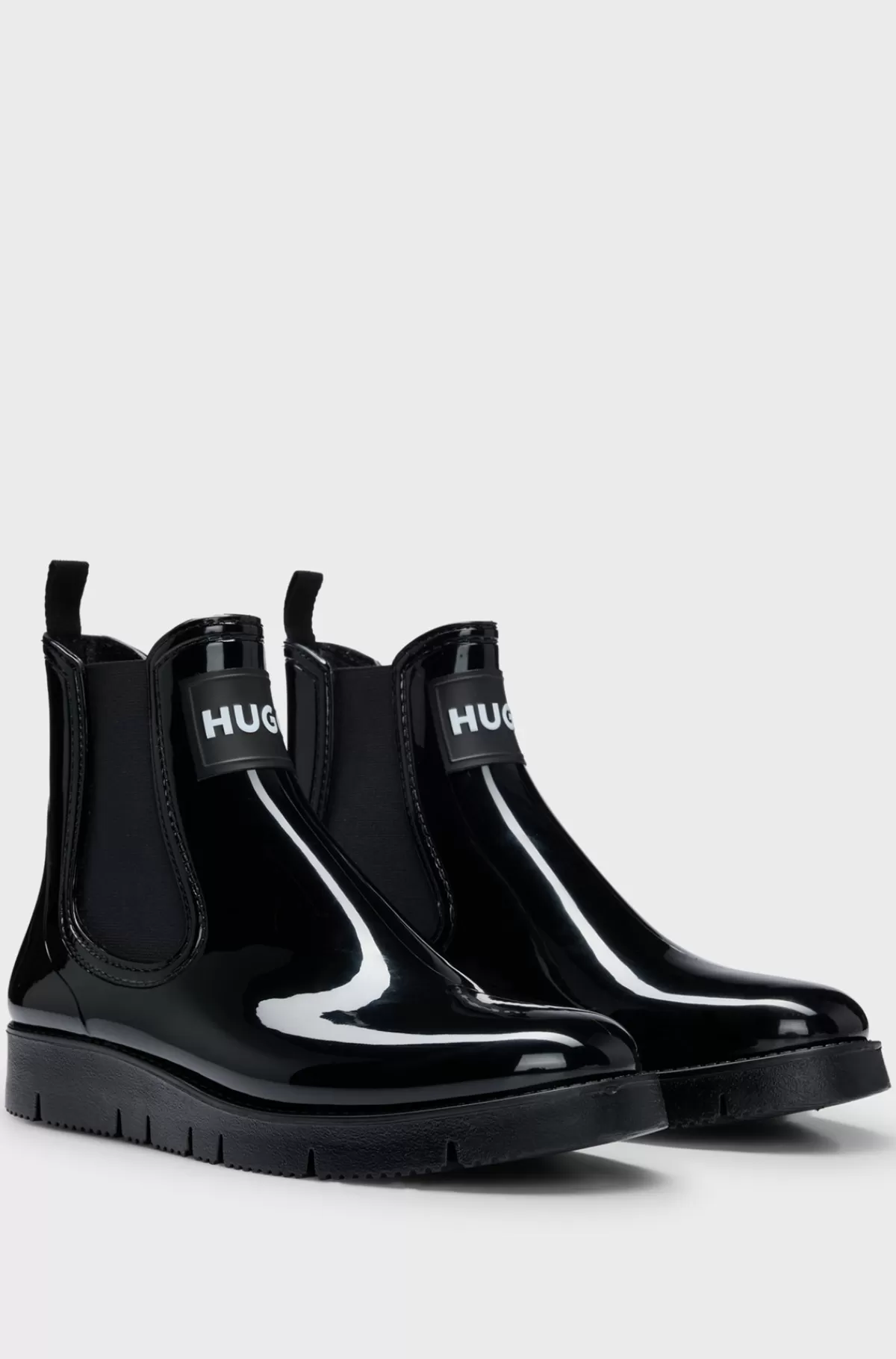 HUGO BOSS Glansfulde Gummistøvler I Chelsea Boot-stil Med Logobadge Sort New