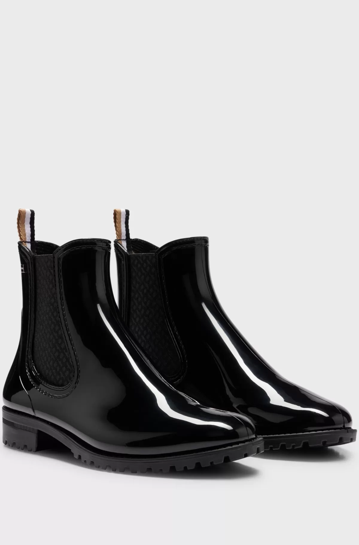 HUGO BOSS Glansfulde Gummistøvler I Chelsea-stil Med Brandet Kant Sort Flash Sale