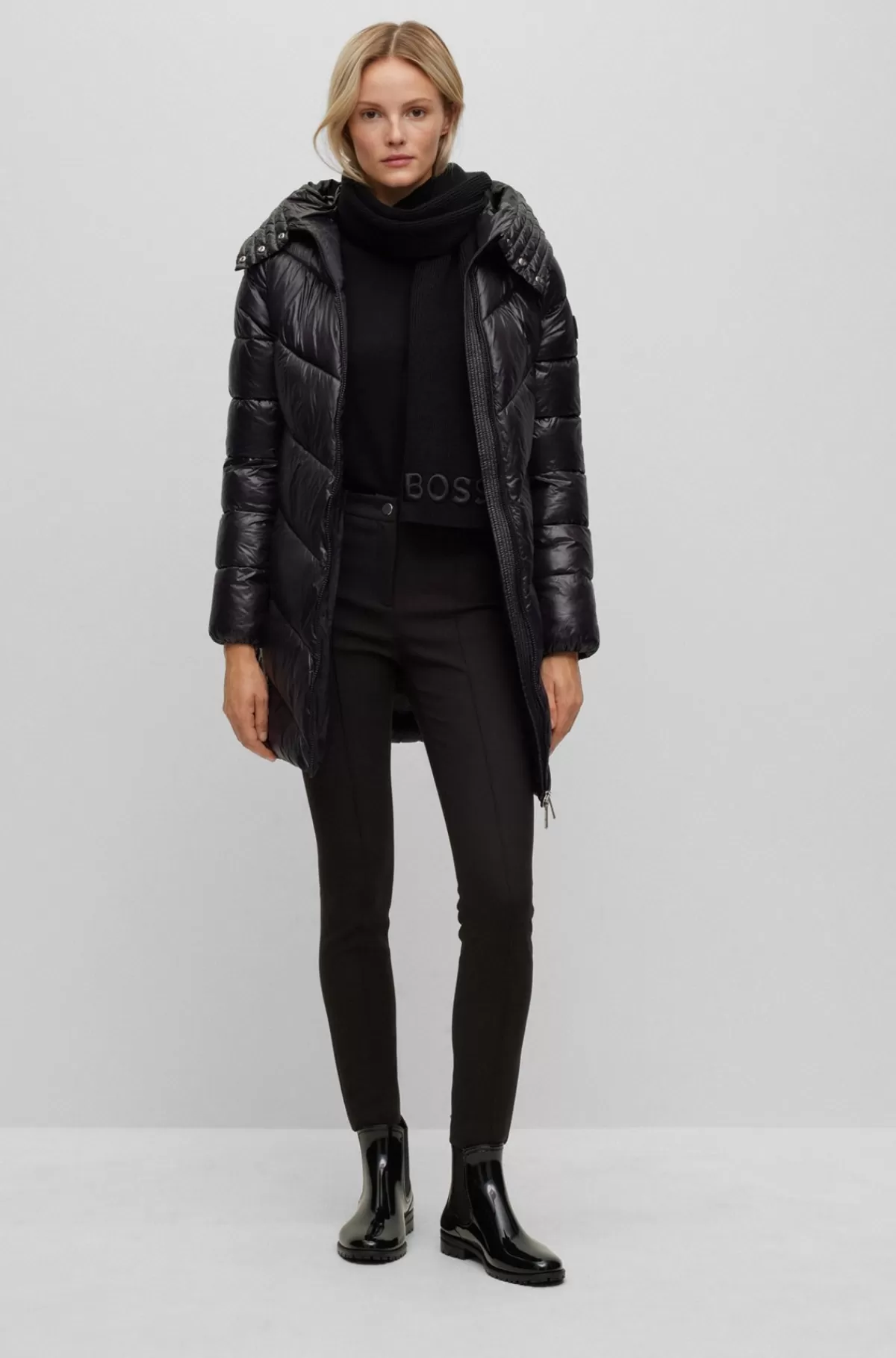 HUGO BOSS Glansfulde Gummistøvler I Chelsea-stil Med Brandet Kant Sort Flash Sale