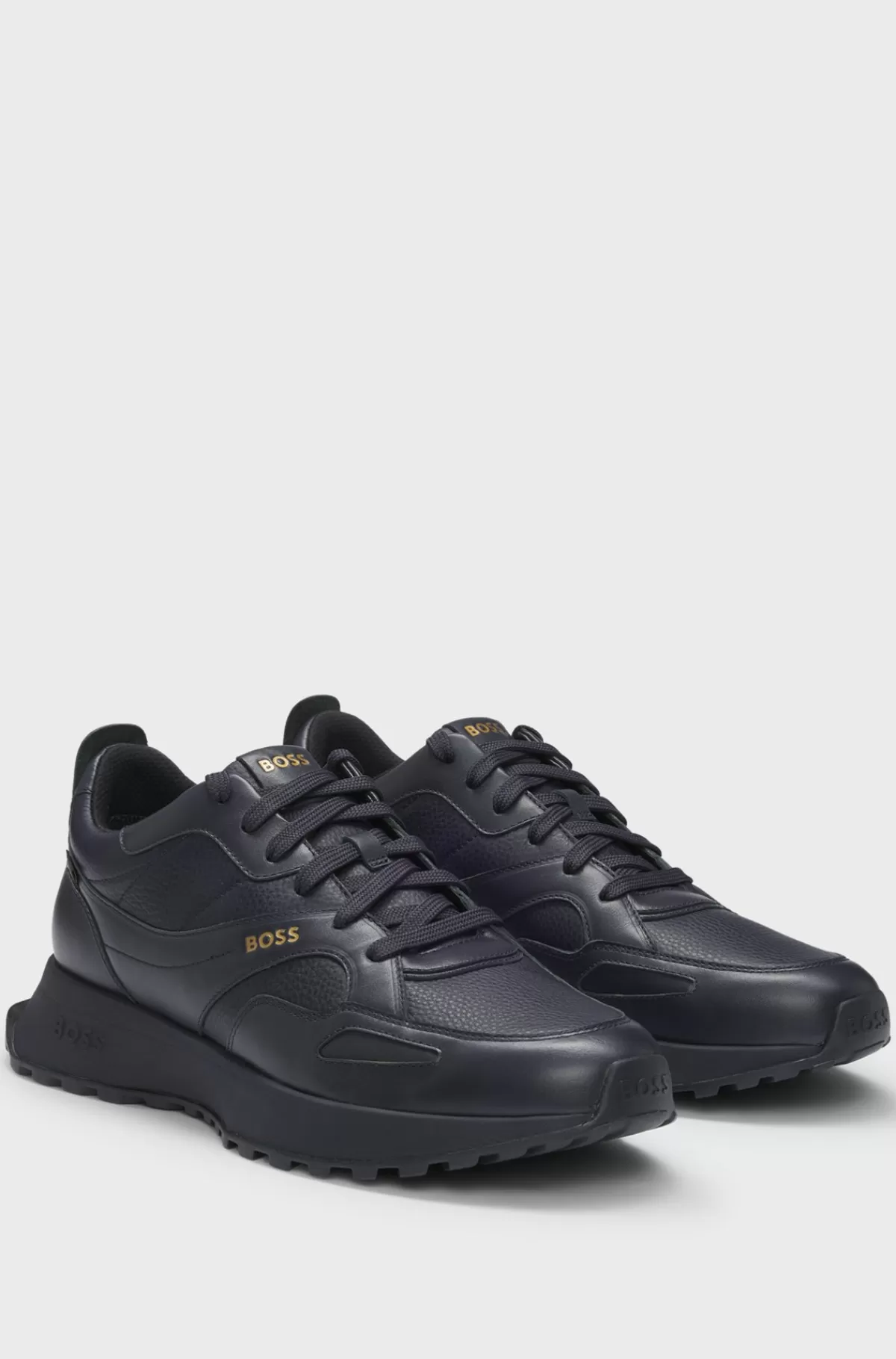 HUGO BOSS GORE-TEX Vandtætte Sneakers Med Snørebånd I Poleret Læder Mørkeblå Best Sale
