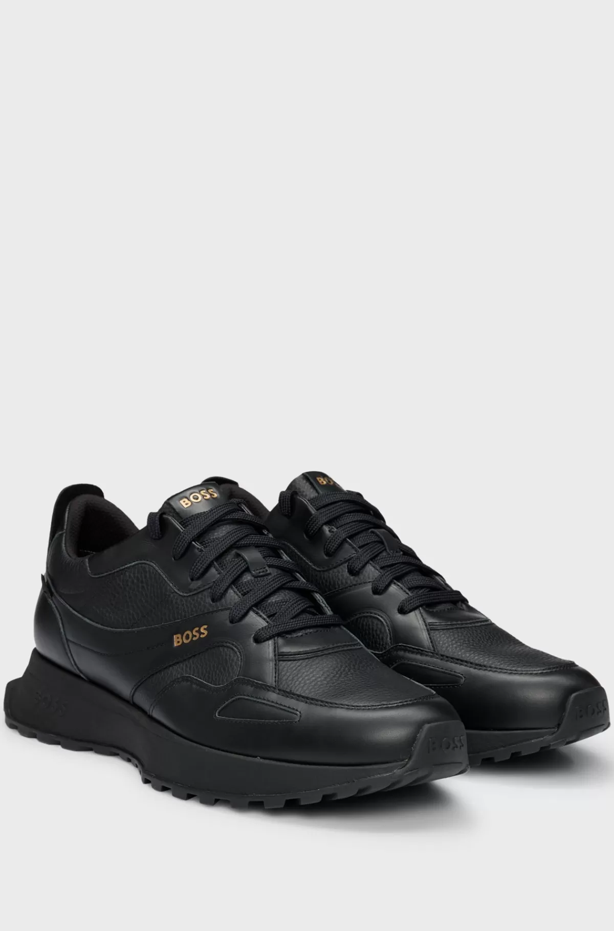 HUGO BOSS GORE-TEX Vandtætte Sneakers Med Snørebånd I Poleret Læder Sort Cheap