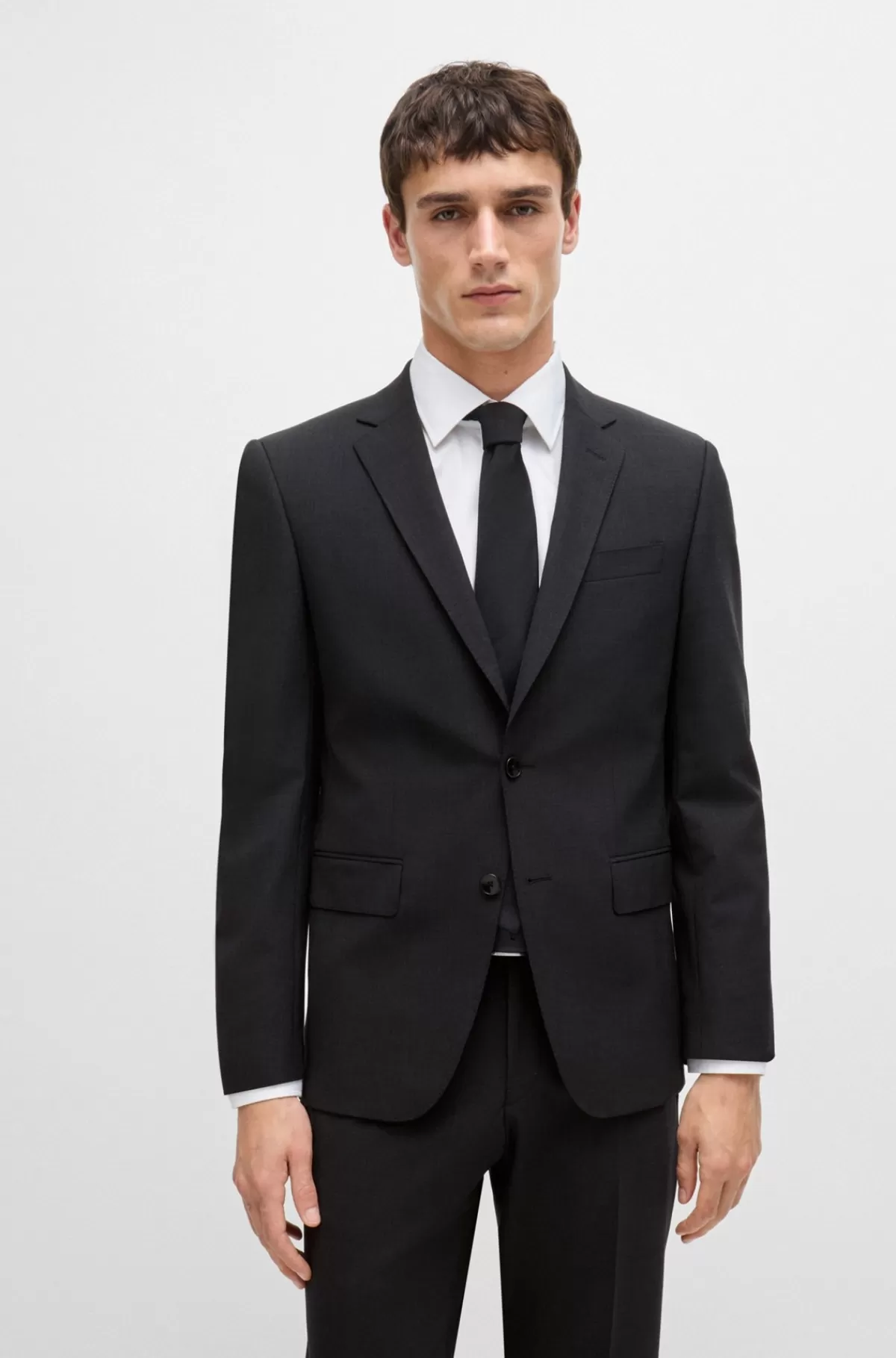 HUGO BOSS Habitjakke Med Slim Fit I Ny Uld Med Stræk Mørkegrå Store