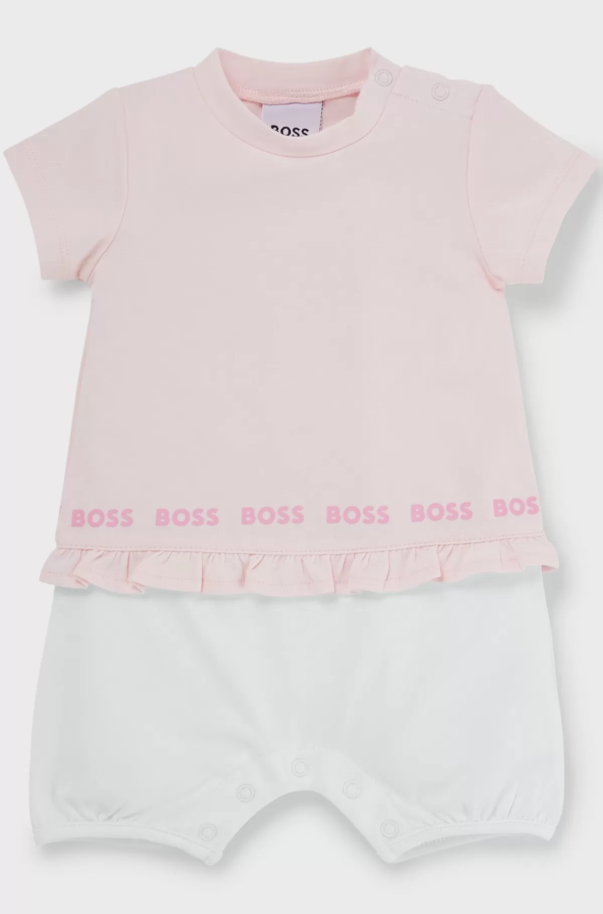 HUGO BOSS Heldragt Til Babyer I Bomuld Med Stræk Med Flæsekant Lys pink Outlet