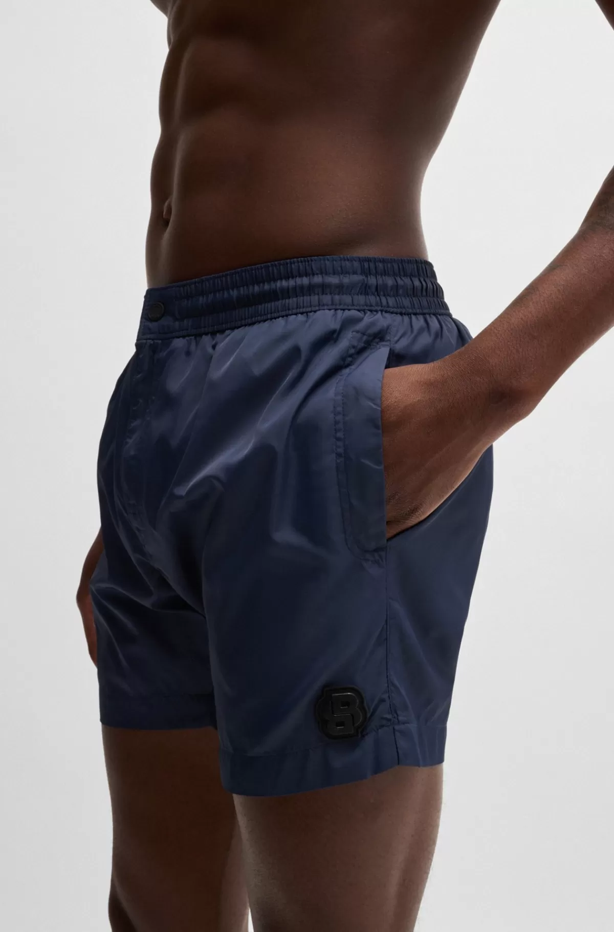 HUGO BOSS Helforede Badebukser Med Dobbelt B-monogram Mørkeblå Sale
