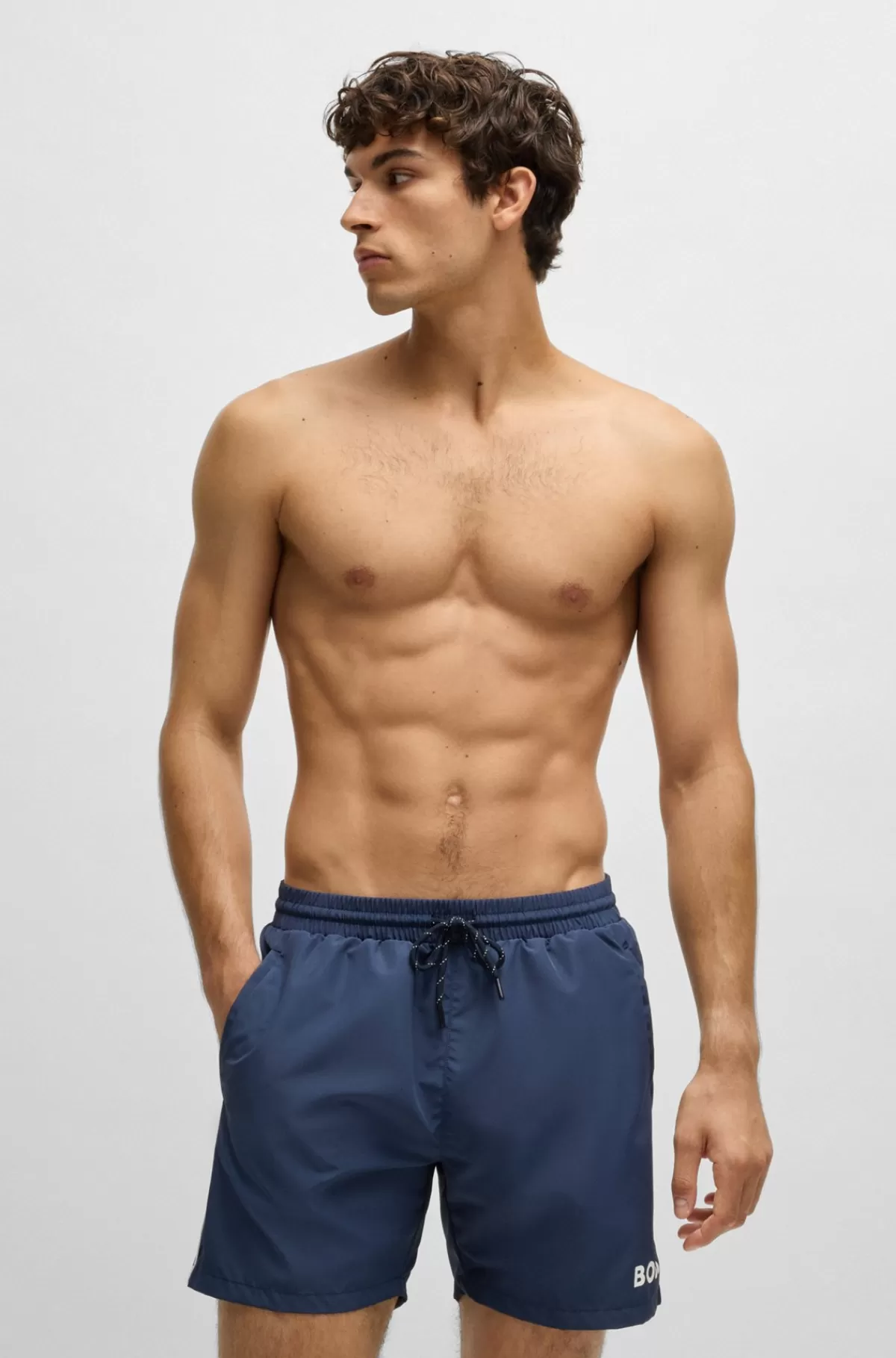 HUGO BOSS Helforede Badeshort Med Detaljer I Kontrastfarve Mørkeblå Sale