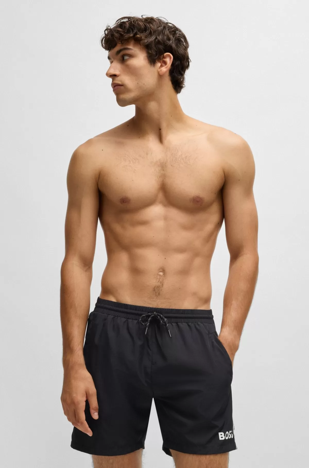 HUGO BOSS Helforede Badeshort Med Detaljer I Kontrastfarve Sort Flash Sale