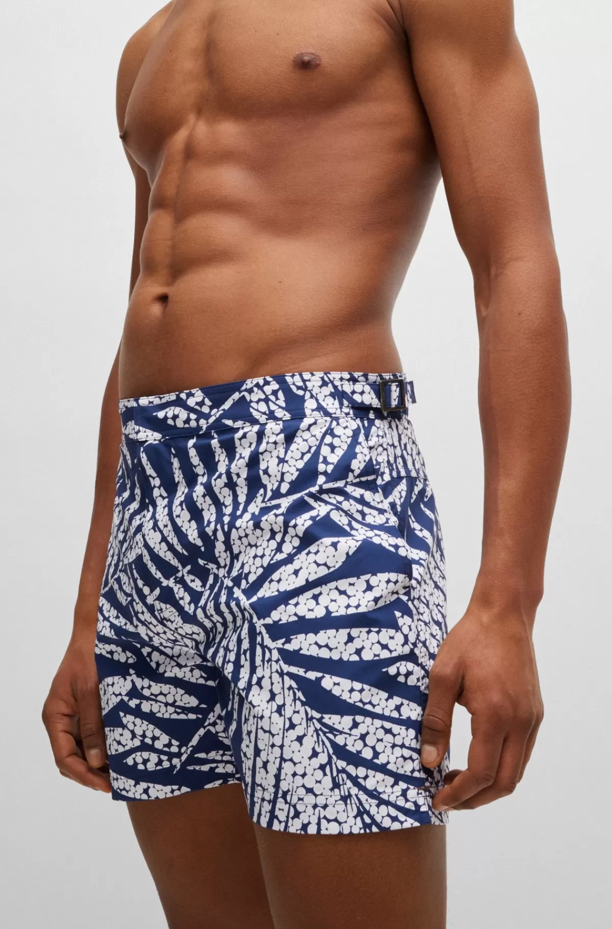 HUGO BOSS Helforede Badeshorts I Hurtigtørrende Stof Med Print Mørkeblå New