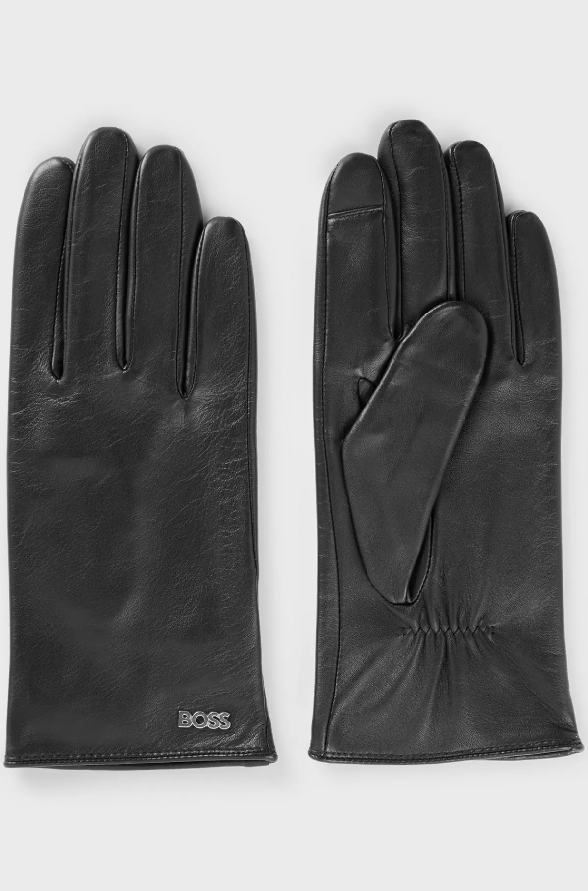 HUGO BOSS Helforede Læderhandsker Med Logonitte Sort Fashion
