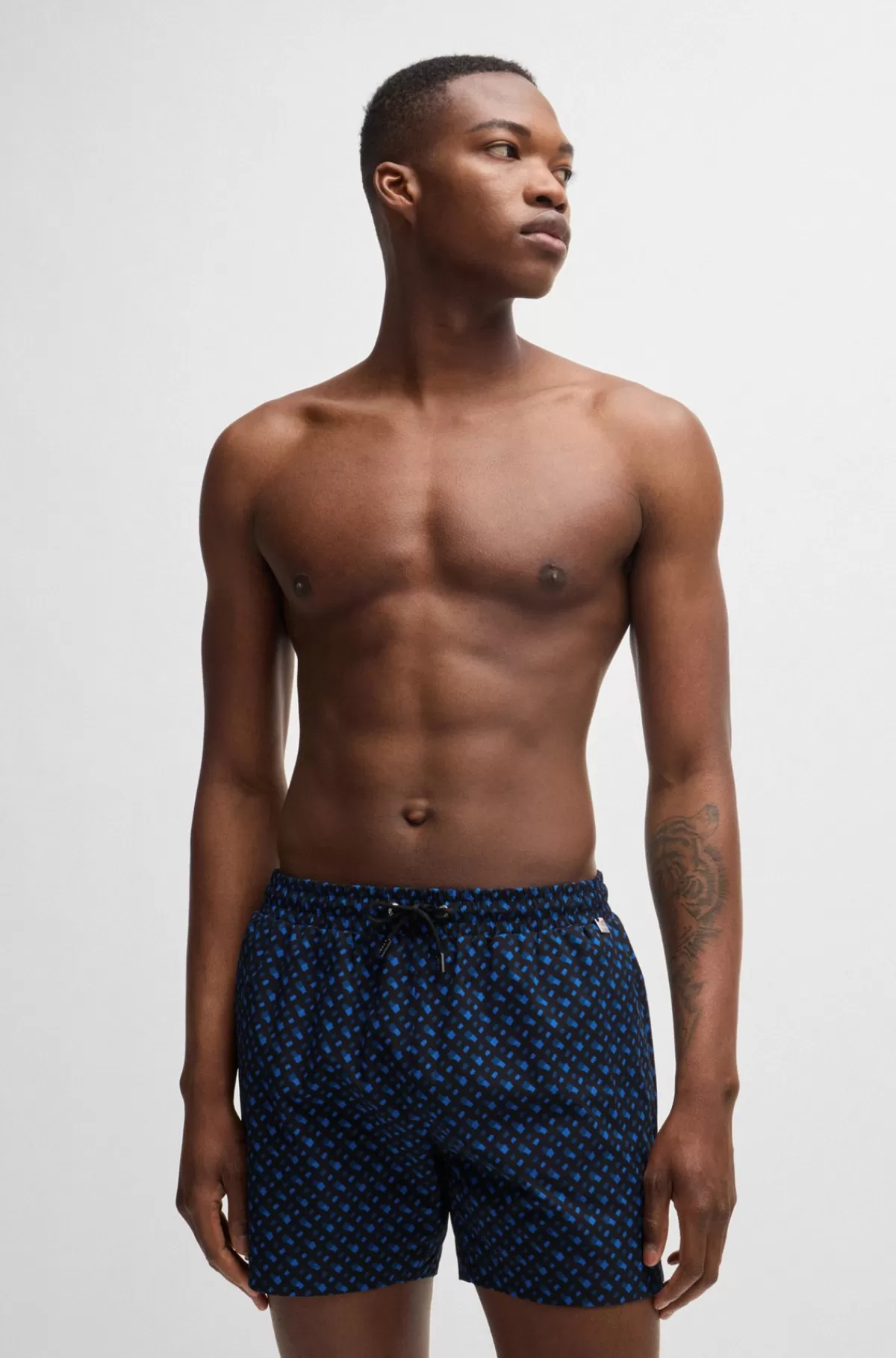 HUGO BOSS Helforede Og Hurtigtørrende Badeshorts Med Monogramprint Blå Discount