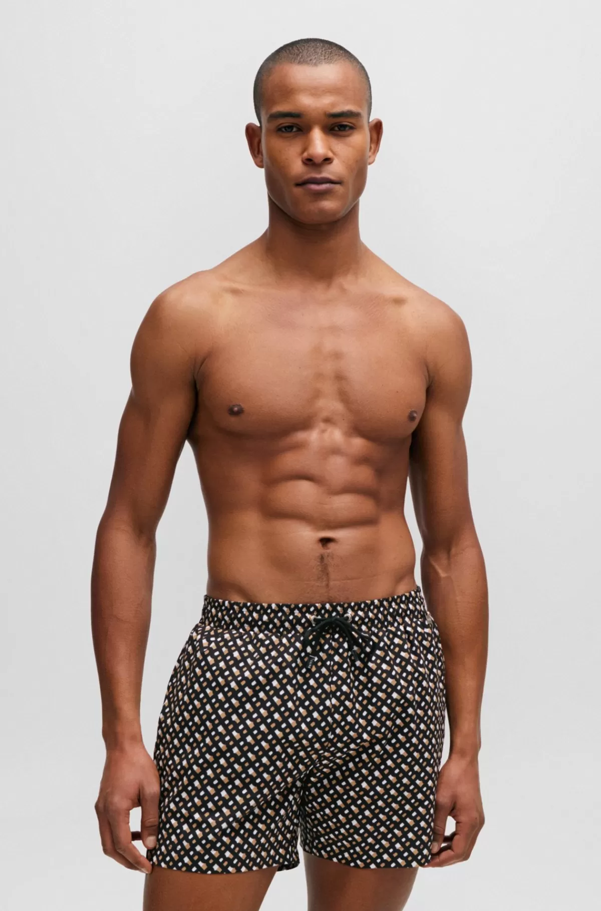 HUGO BOSS Helforede Og Hurtigtørrende Badeshorts Med Monogramprint Mønstret Sale