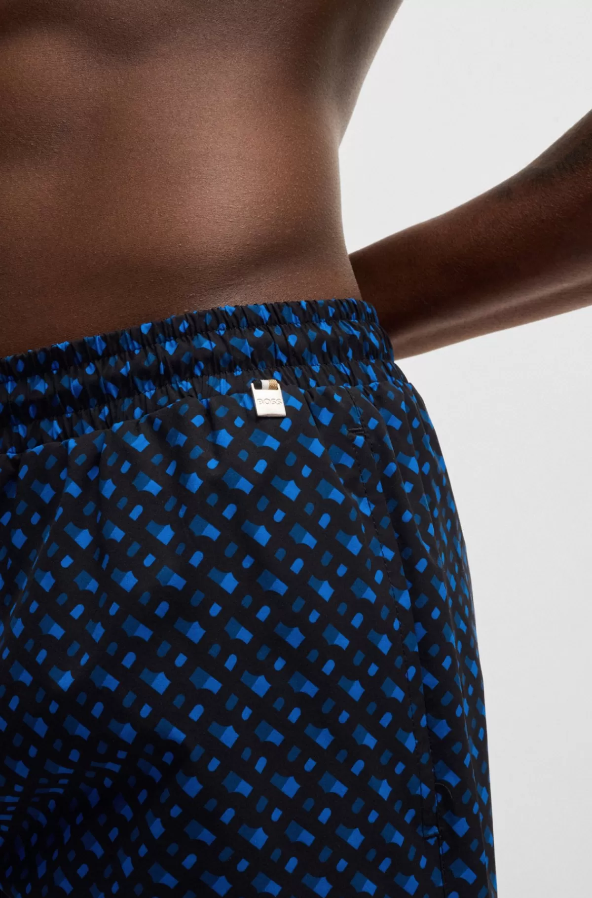 HUGO BOSS Helforede Og Hurtigtørrende Badeshorts Med Monogramprint Blå Discount