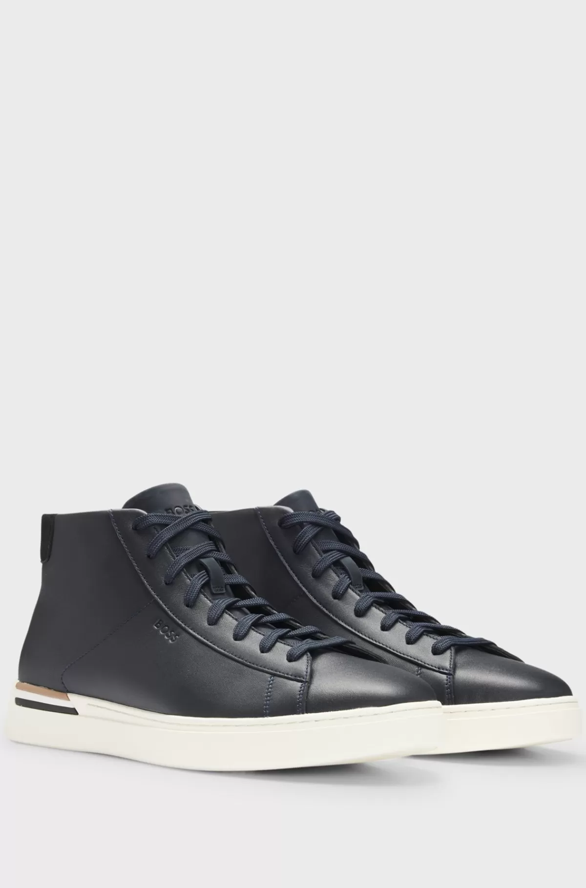 HUGO BOSS High-top Sneakers Af Læder Med Signaturstribe Mørkeblå New