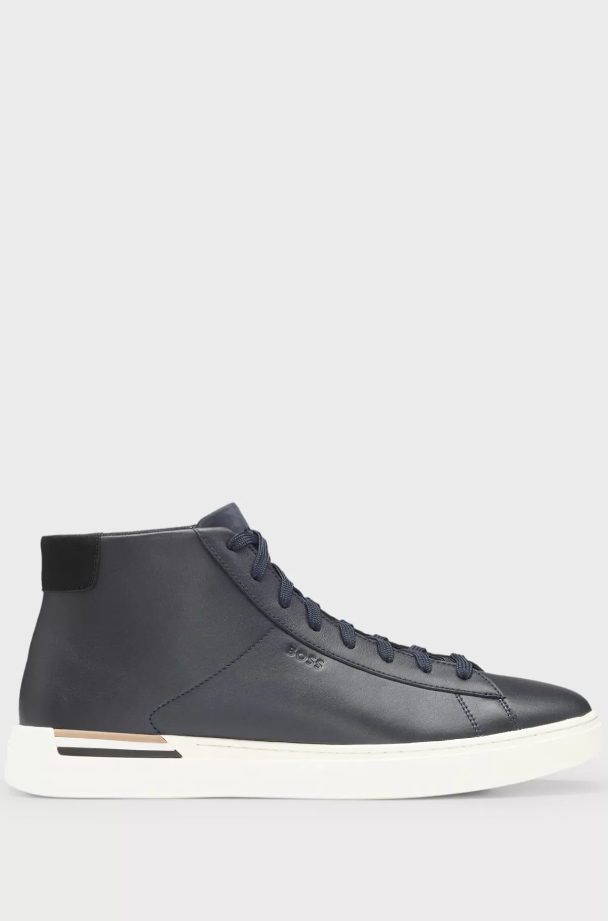 HUGO BOSS High-top Sneakers Af Læder Med Signaturstribe Mørkeblå New