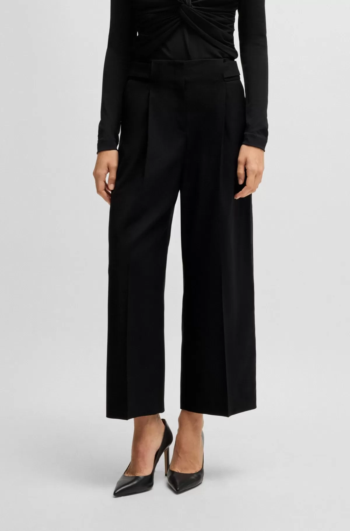 HUGO BOSS Højtaljede Bukser Med Regular Fit I Ny Uld Sort Discount