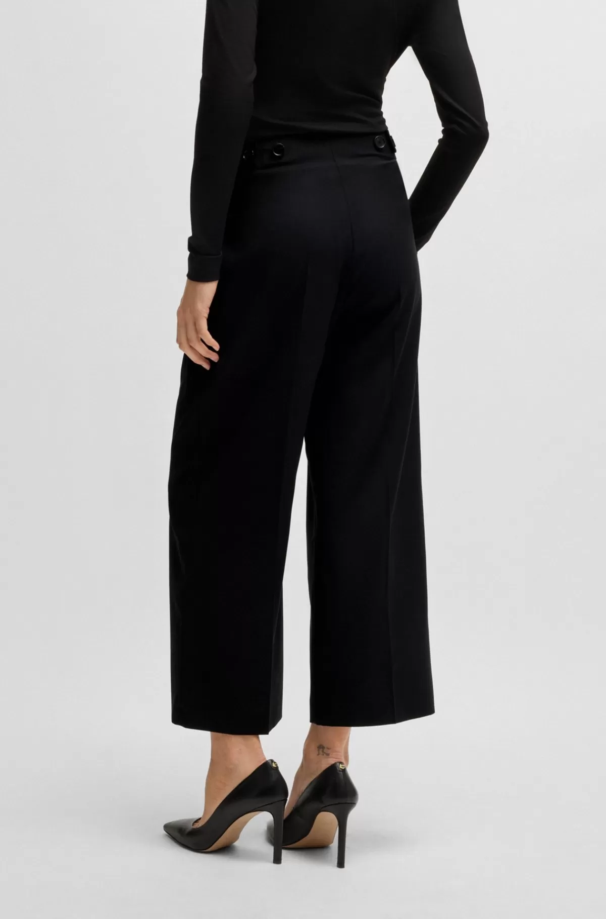HUGO BOSS Højtaljede Bukser Med Regular Fit I Ny Uld Sort Discount