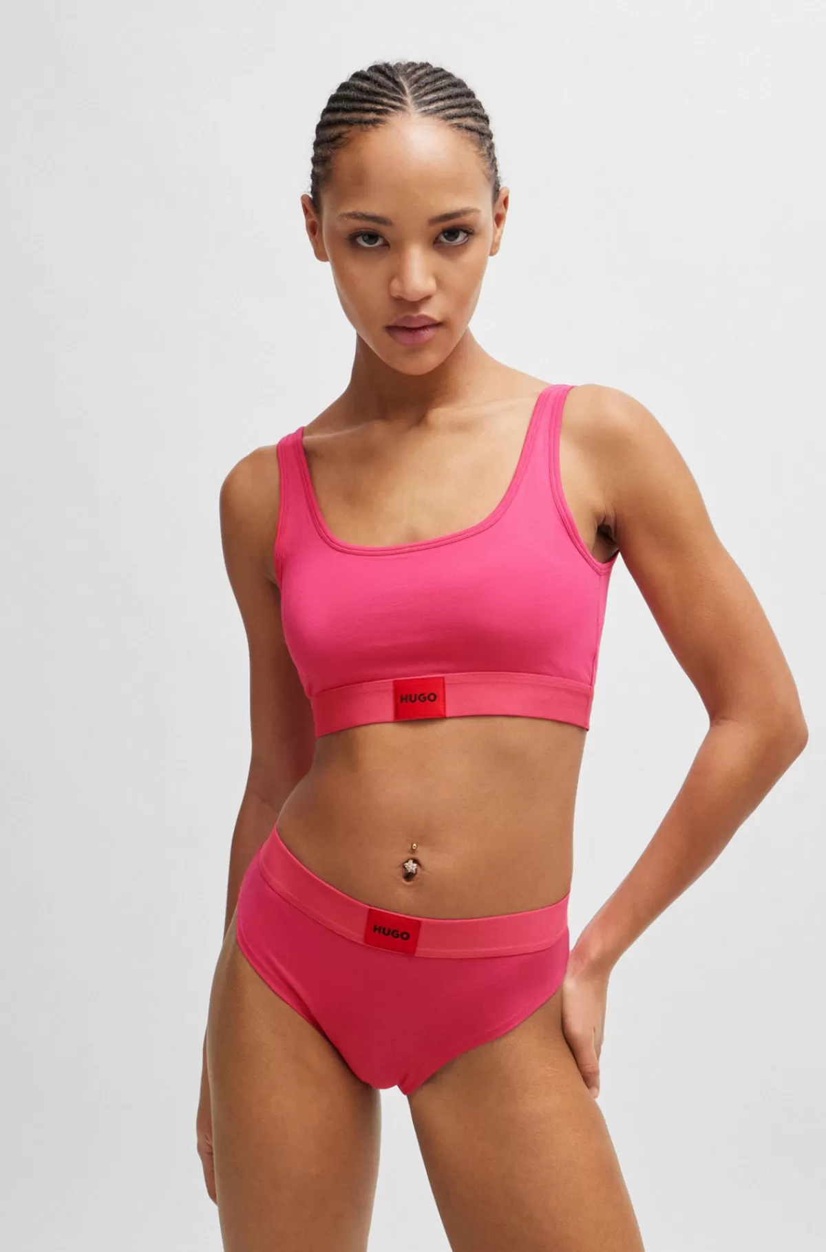 HUGO BOSS Højtaljede Underbukser I Bomuld Med Stræk Med Rødt Logomærke Pink Sale