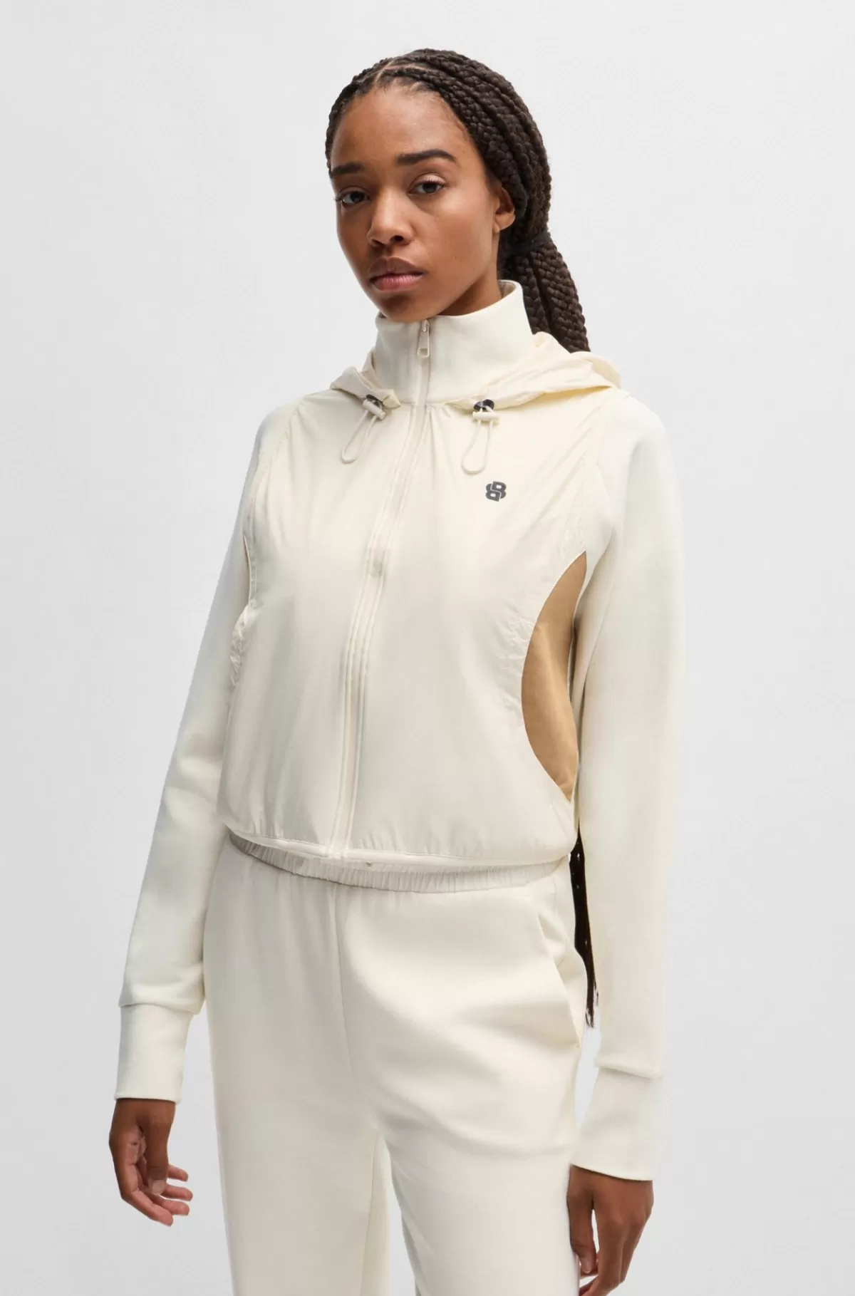 HUGO BOSS Hættetrøje I Bomuldsblanding Med Lynlås Og Monogrammønster Hvid Flash Sale