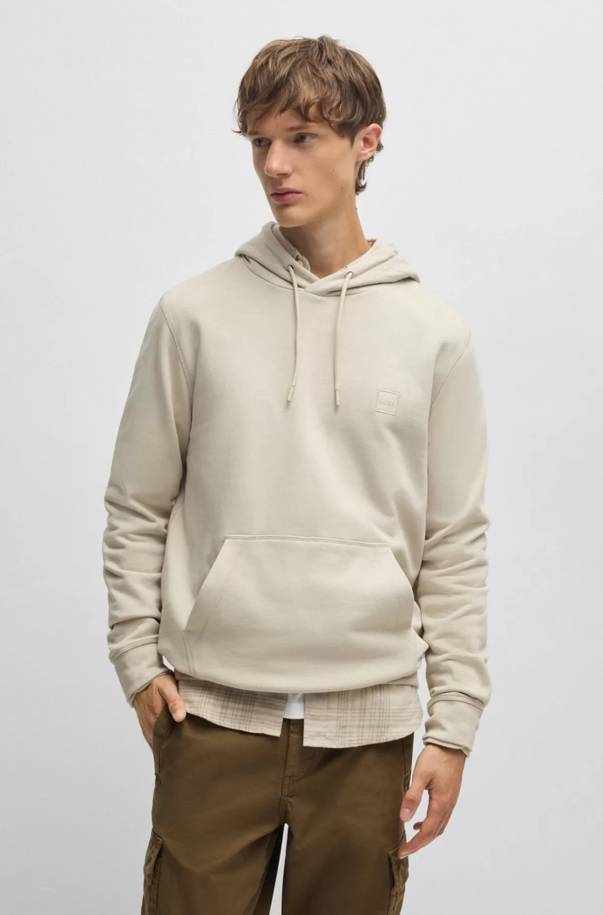HUGO BOSS Hættetrøje I Bomuldsfrotté Med Logomærke Naturlig Discount