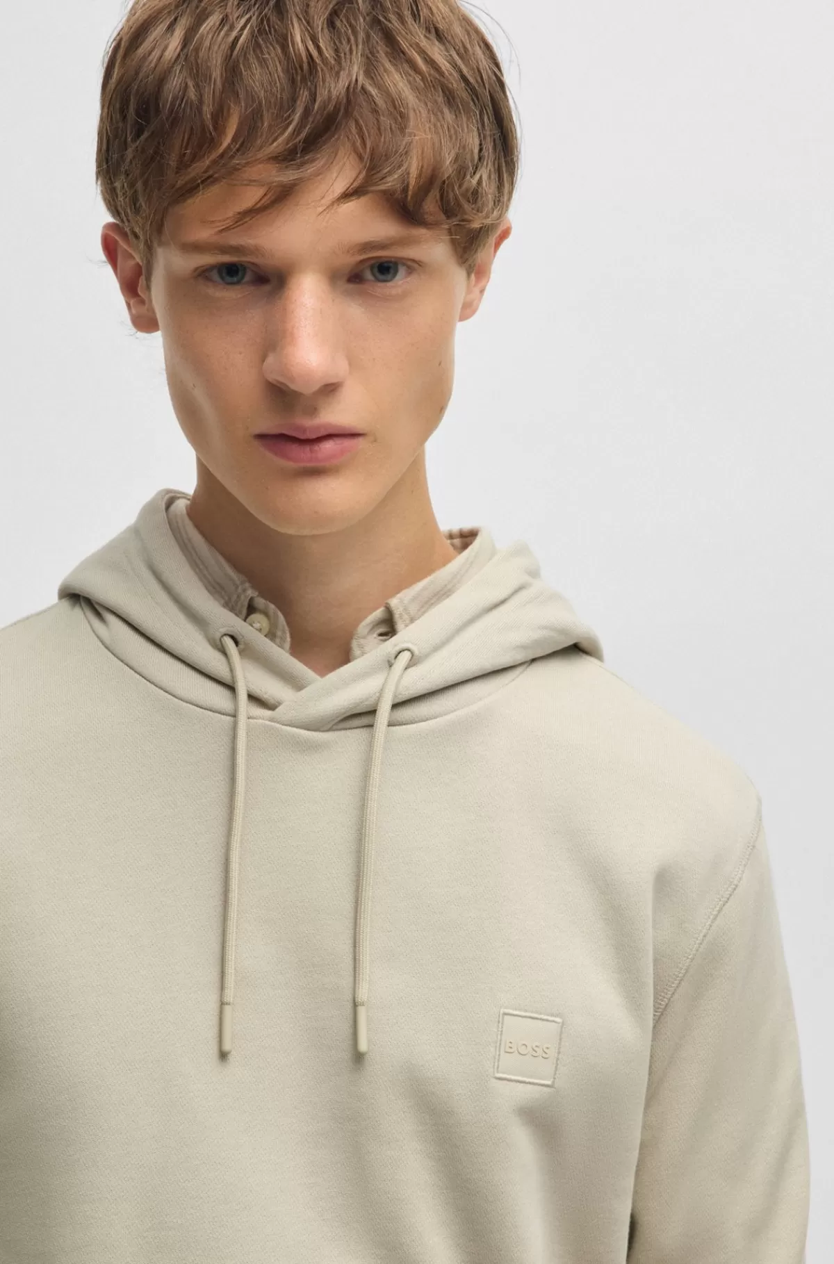 HUGO BOSS Hættetrøje I Bomuldsfrotté Med Logomærke Naturlig Discount