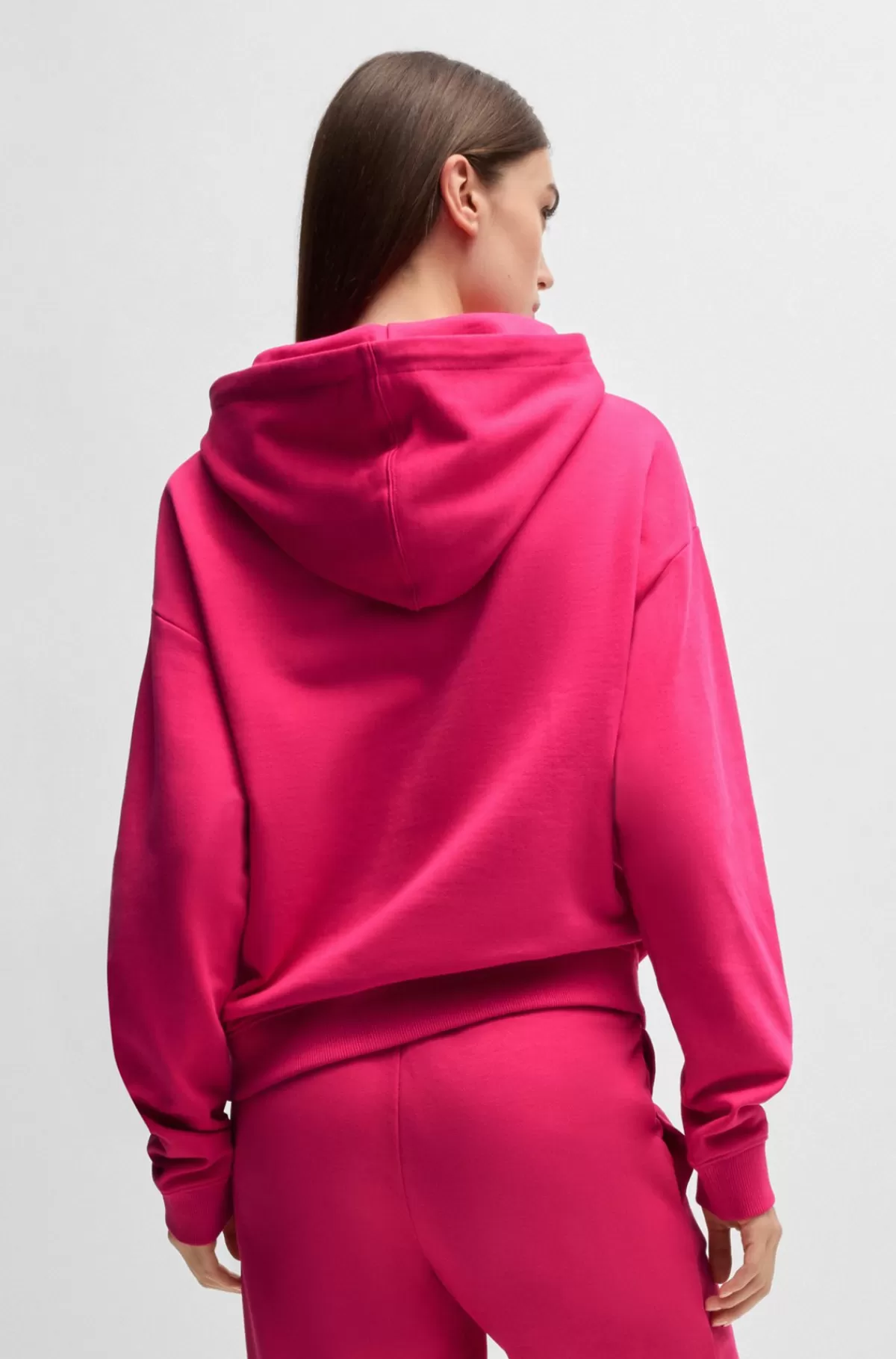 HUGO BOSS Hættetrøje I Bomuldsfrotte Med Stablet Logo Og Kængurulomme Mørk pink Clearance