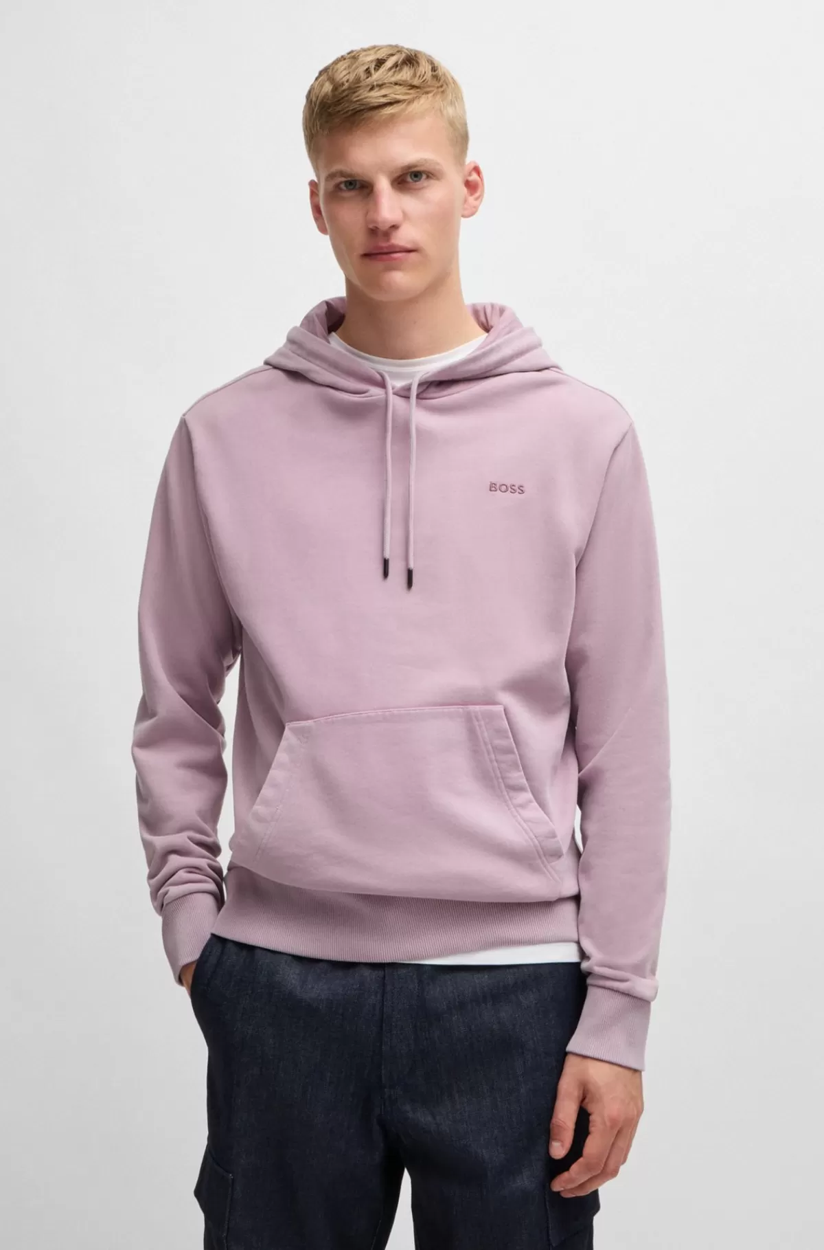 HUGO BOSS Hættetrøje I Ferskenblød Bomuld Med Logo Lyslilla Clearance