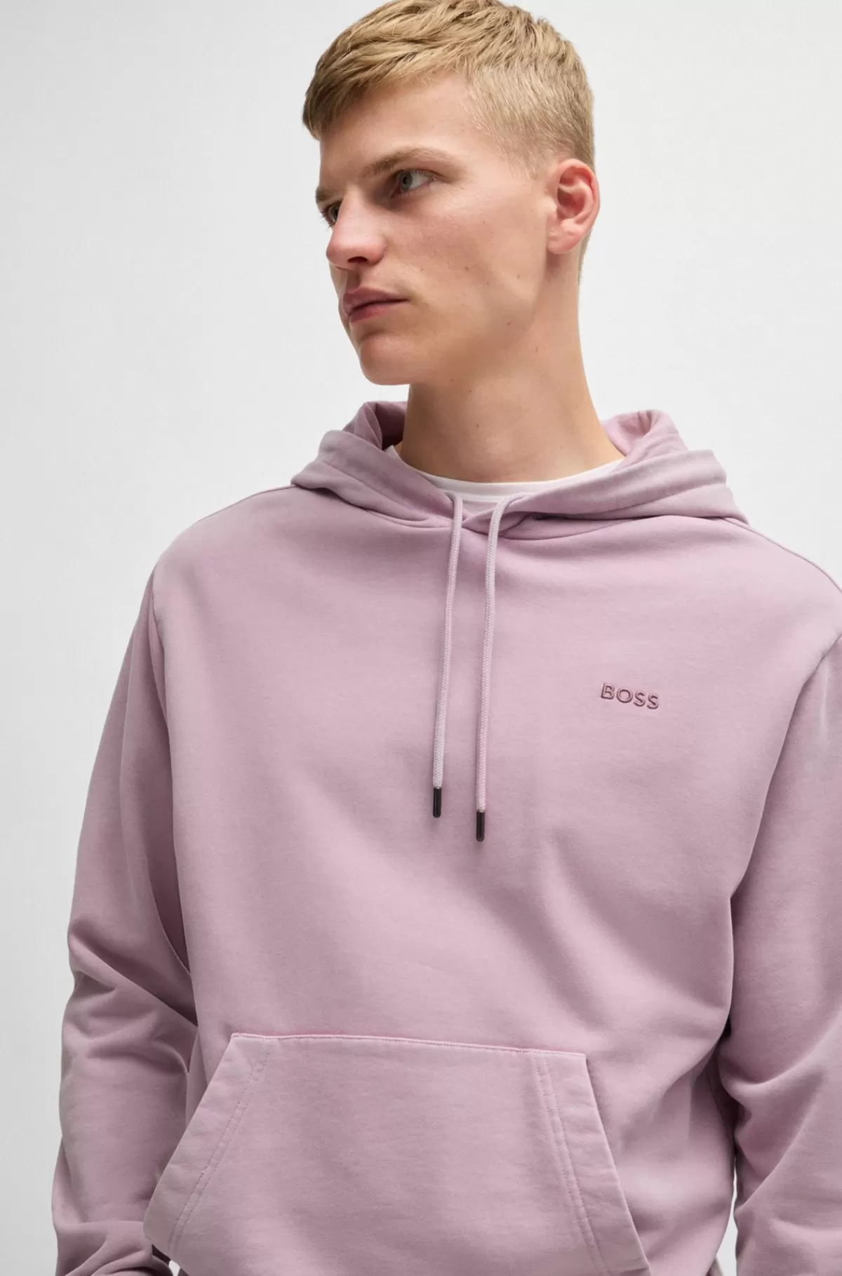 HUGO BOSS Hættetrøje I Ferskenblød Bomuld Med Logo Lyslilla Clearance