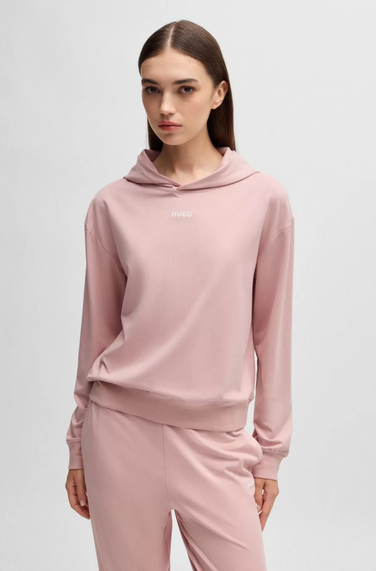 HUGO BOSS Hættetrøje I Jersey Med Stræk Og Logoprint Lys pink Shop