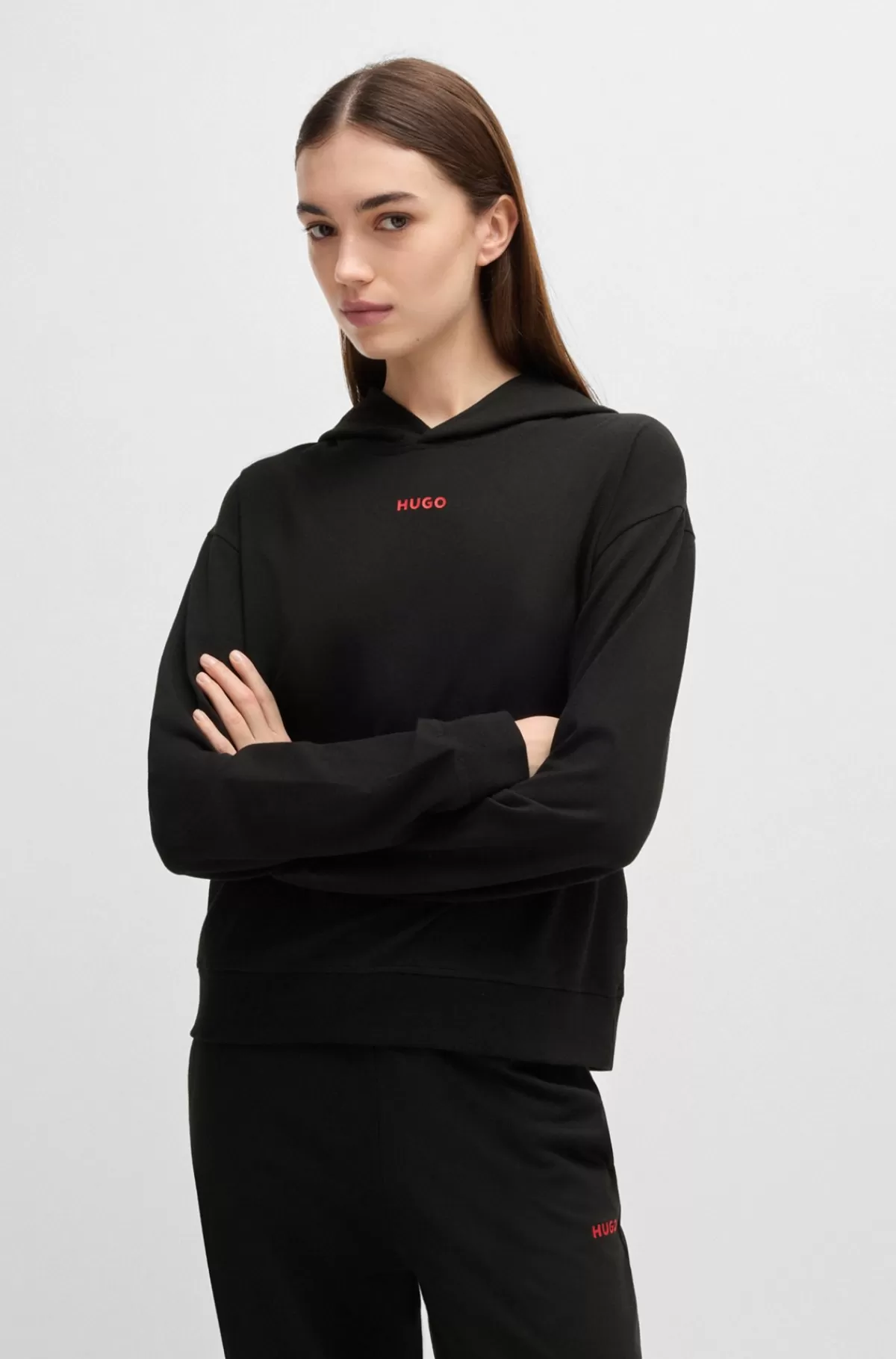 HUGO BOSS Hættetrøje I Jersey Med Stræk Og Logoprint Sort Shop