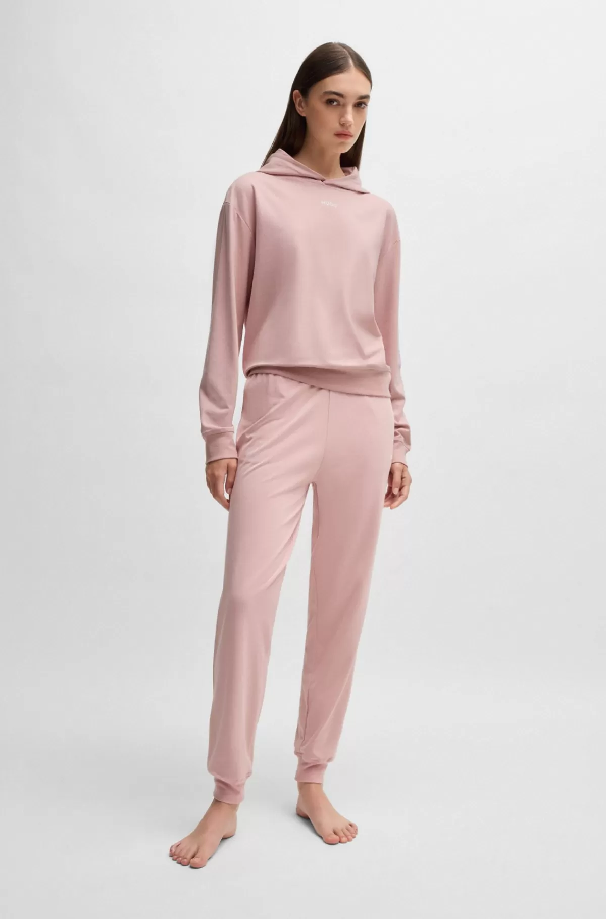 HUGO BOSS Hættetrøje I Jersey Med Stræk Og Logoprint Lys pink Shop