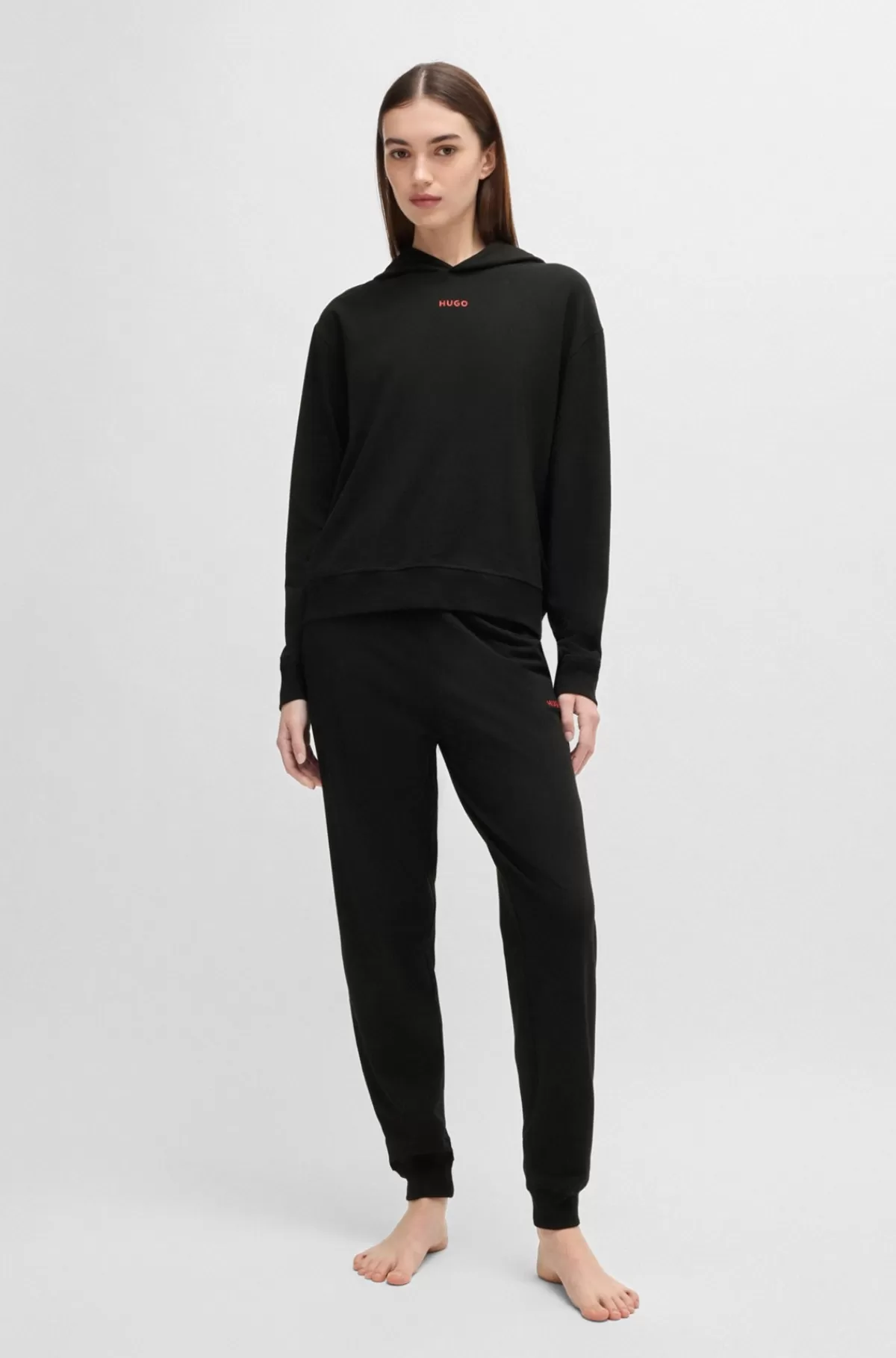 HUGO BOSS Hættetrøje I Jersey Med Stræk Og Logoprint Sort Shop
