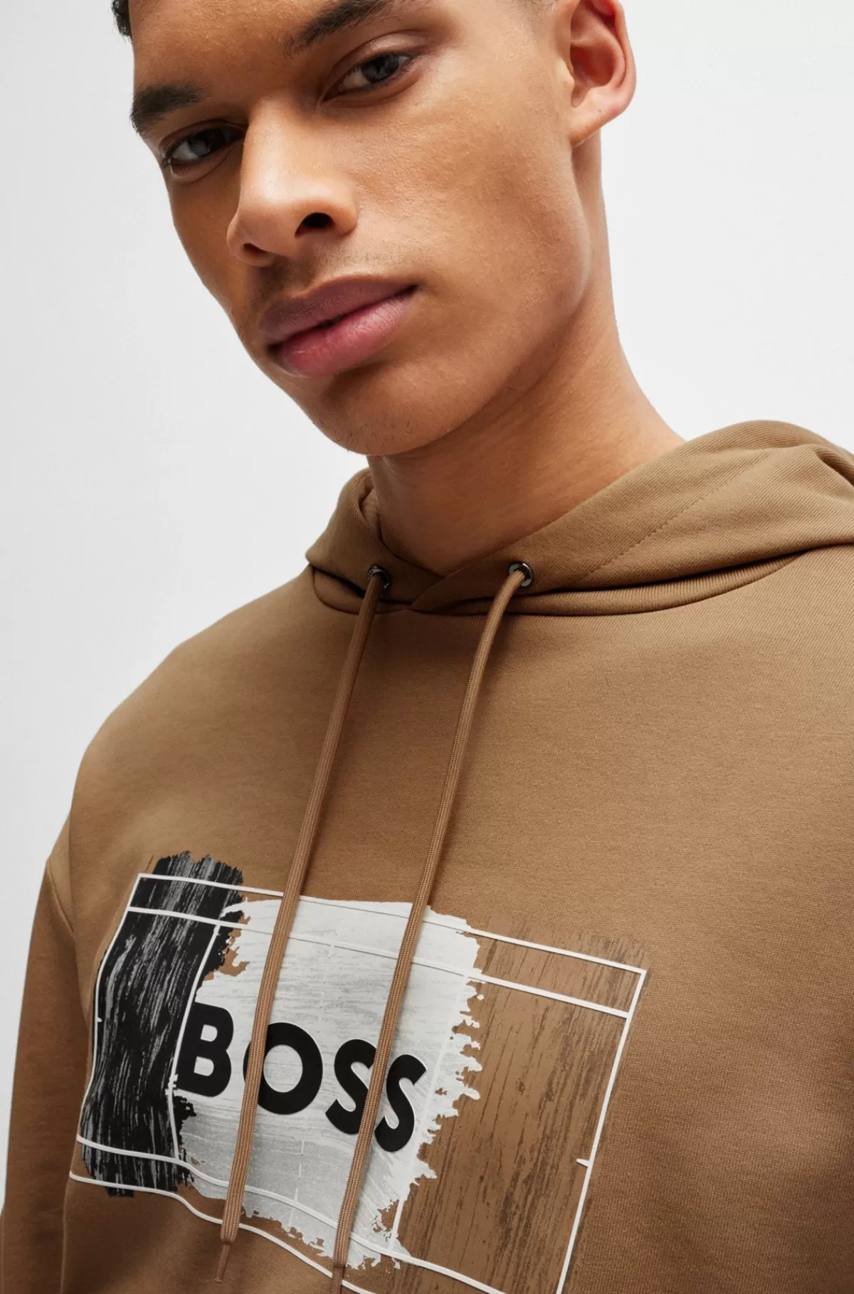 HUGO BOSS Hættetrøje I Sweatkvalitet Af Bomuld Med Signaturgrafik Beige Hot