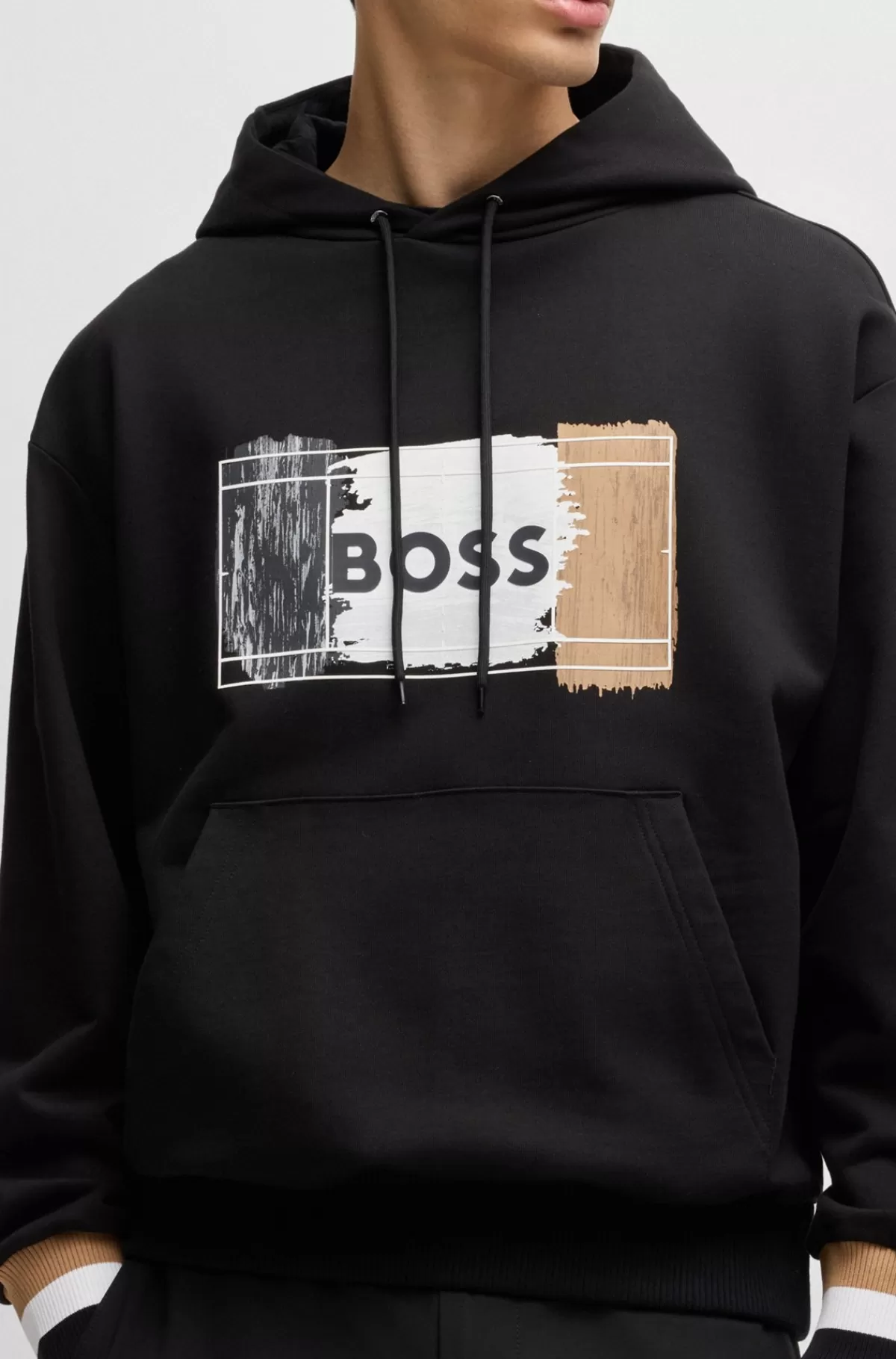 HUGO BOSS Hættetrøje I Sweatkvalitet Af Bomuld Med Signaturgrafik Sort Flash Sale