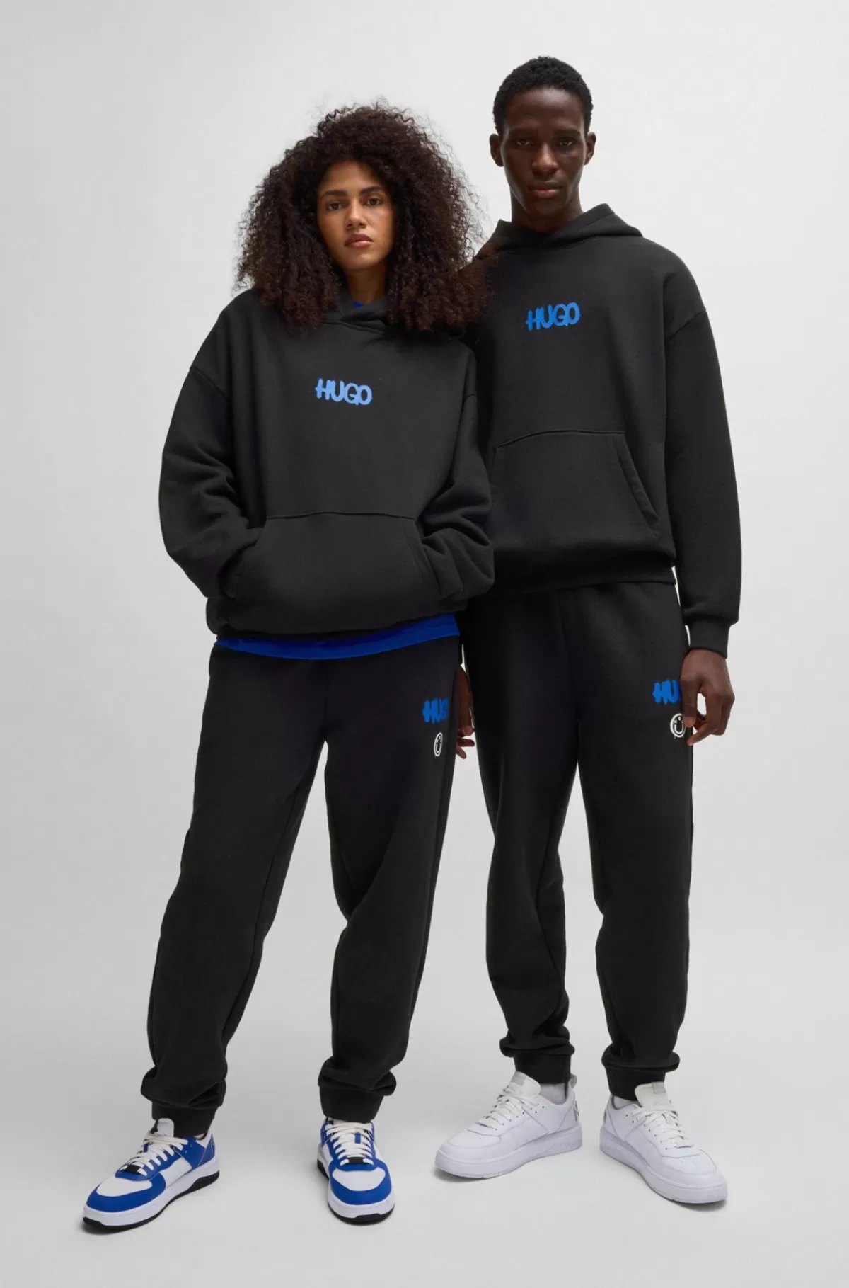 HUGO BOSS Hættetrøje I Sweatkvalitet Af Bomuld Med Smileylogo Sort Outlet