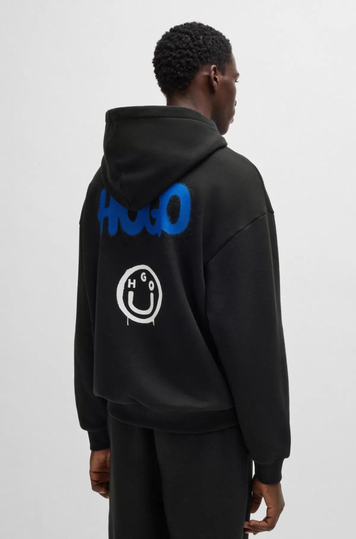 HUGO BOSS Hættetrøje I Sweatkvalitet Af Bomuld Med Smileylogo Sort Outlet