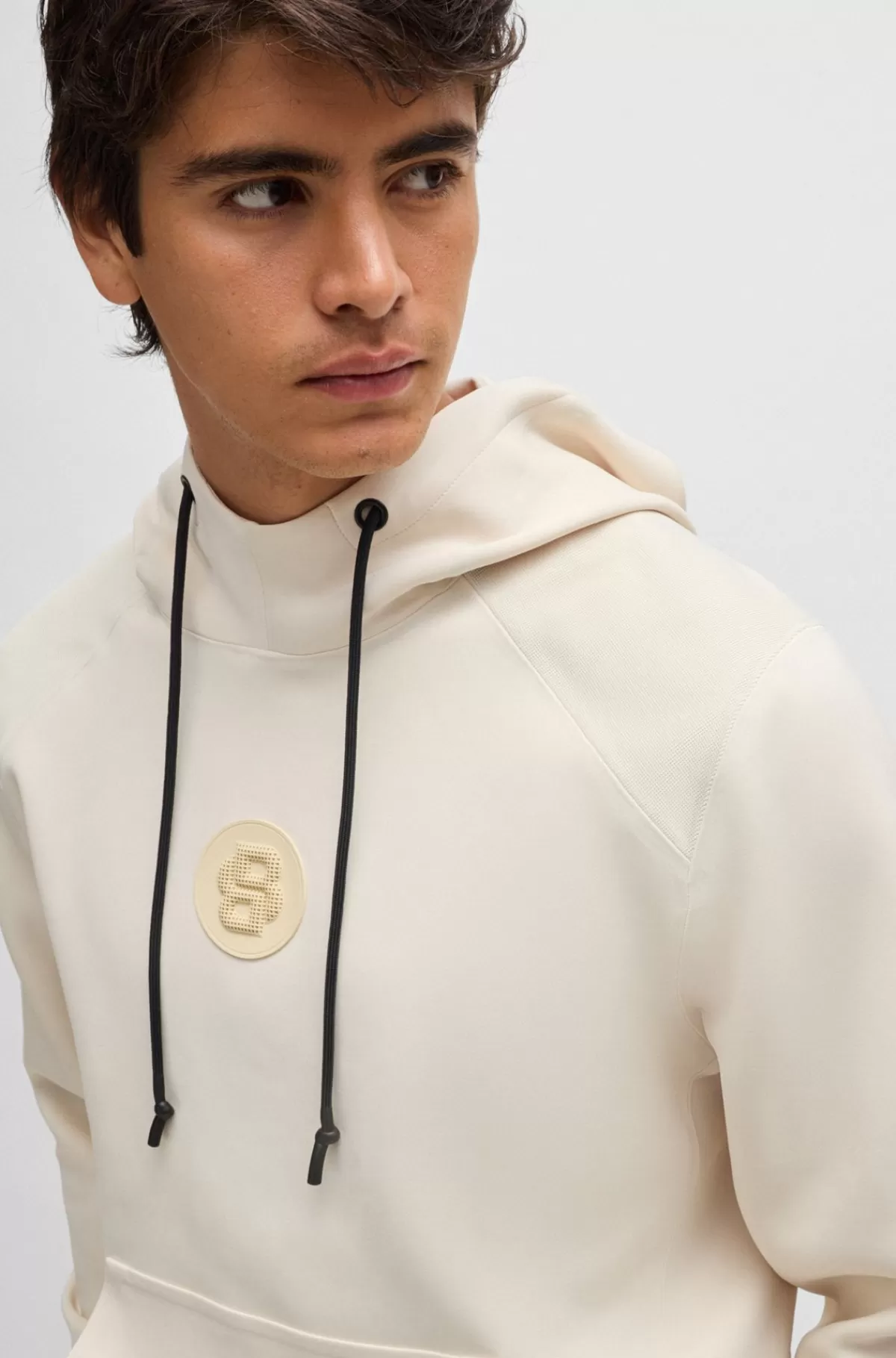 HUGO BOSS Hættetrøje Med Regular Fit Og Badge Med Dobbeltmonogram Naturlig Discount