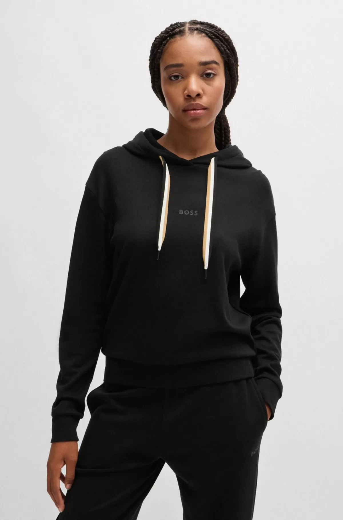 HUGO BOSS Hættetrøje Med Signaturstribede Snøre Og Logoprint Sort Discount