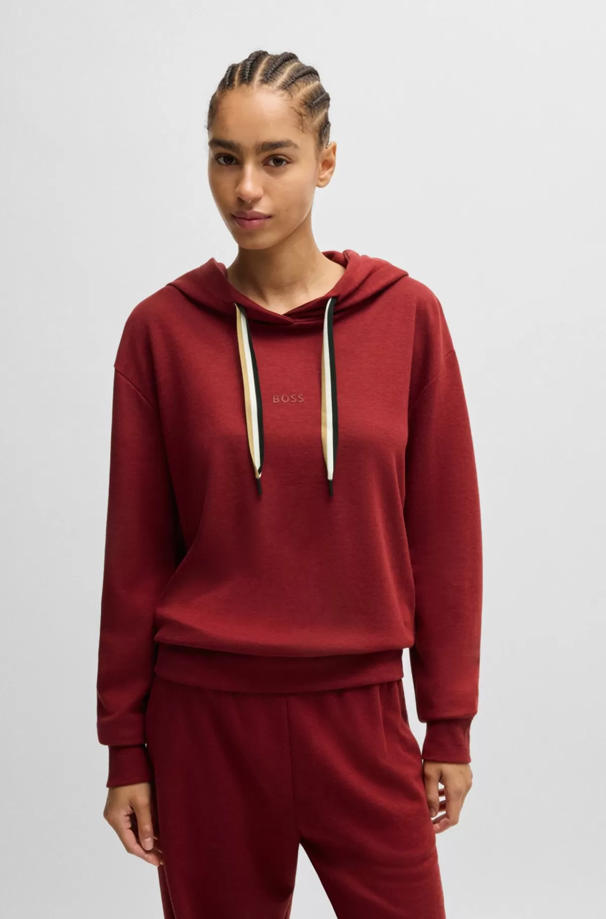 HUGO BOSS Hættetrøje Med Signaturstribede Snøre Og Logoprint Mørkerød Best