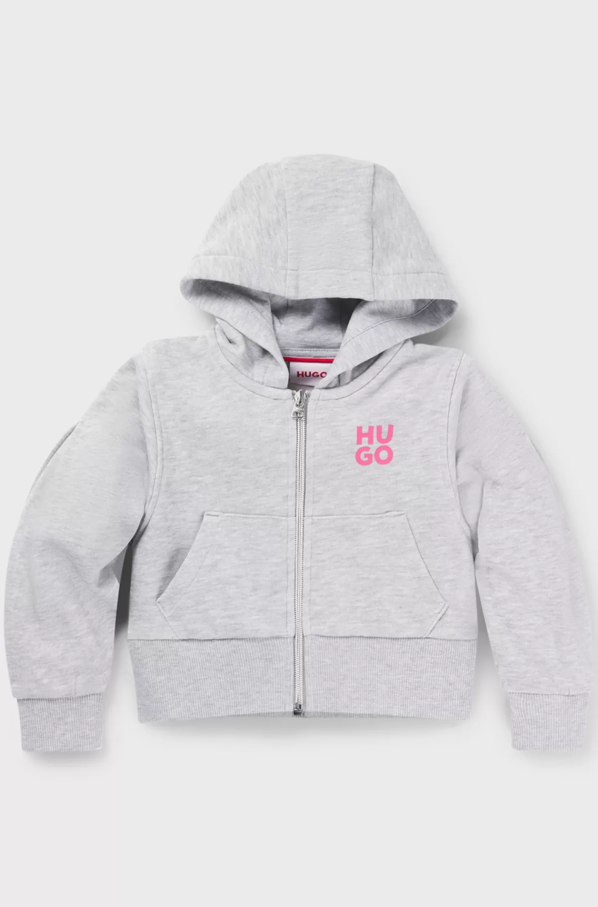 HUGO BOSS Hættetrøje Til Børn I Bomuldsblanding Med Lynlås Og Logoprint Lysegrå Hot