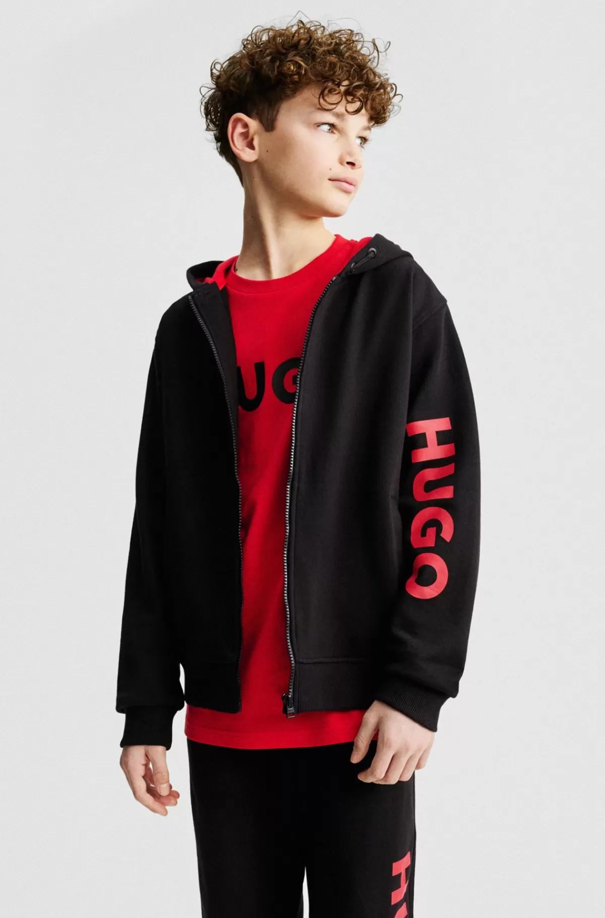 HUGO BOSS Hættetrøje Til Børn Med Lynlås Og Logo På ærmet Sort Sale