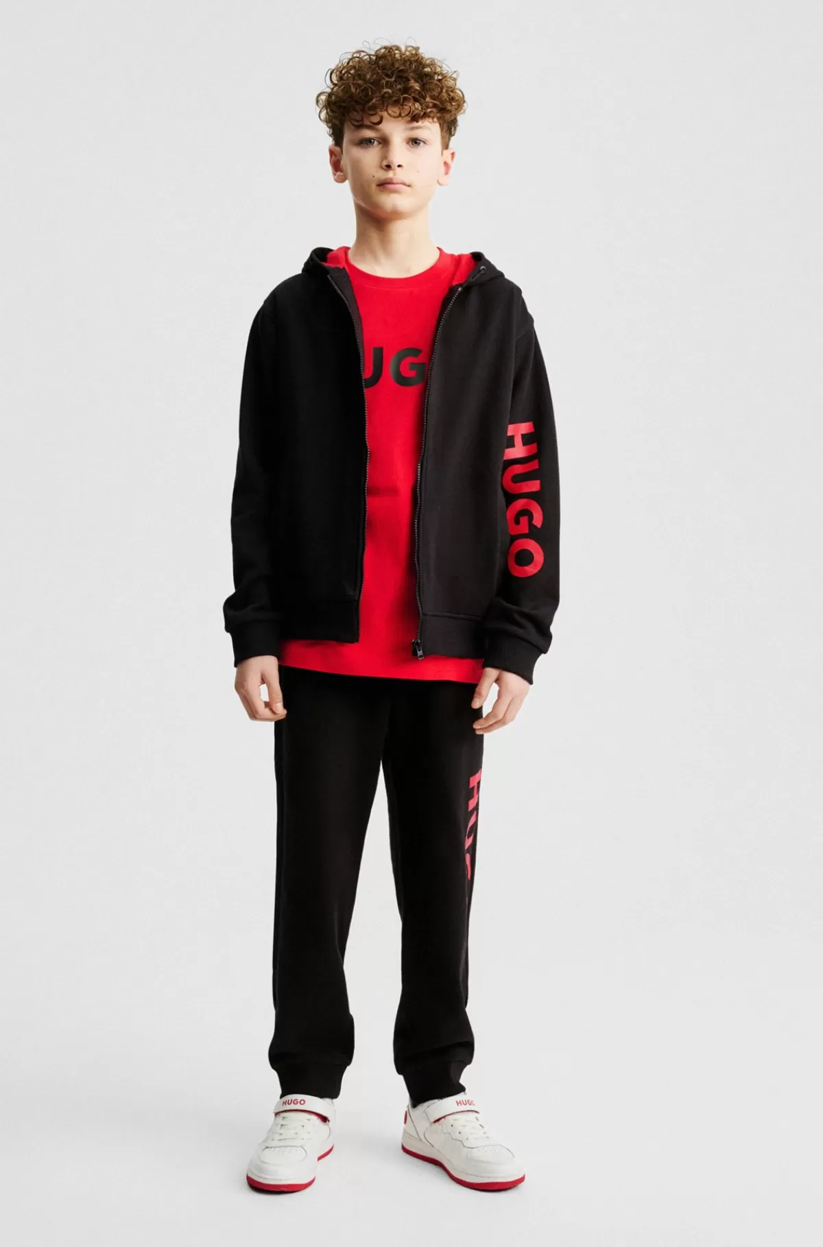 HUGO BOSS Hættetrøje Til Børn Med Lynlås Og Logo På ærmet Sort Sale