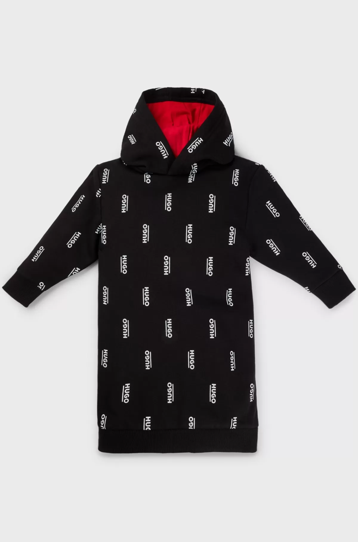 HUGO BOSS Hættetrøjekjole I Fleece Med Lodret Logoprint Til Børn Sort Flash Sale